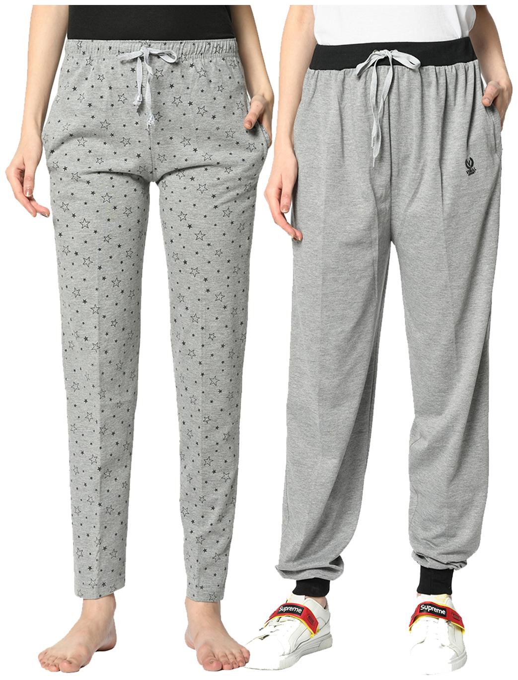 

VIMAL JONNEY Cotton Blend Printed Grey Color Track Pants For Women (Pack Of 2)