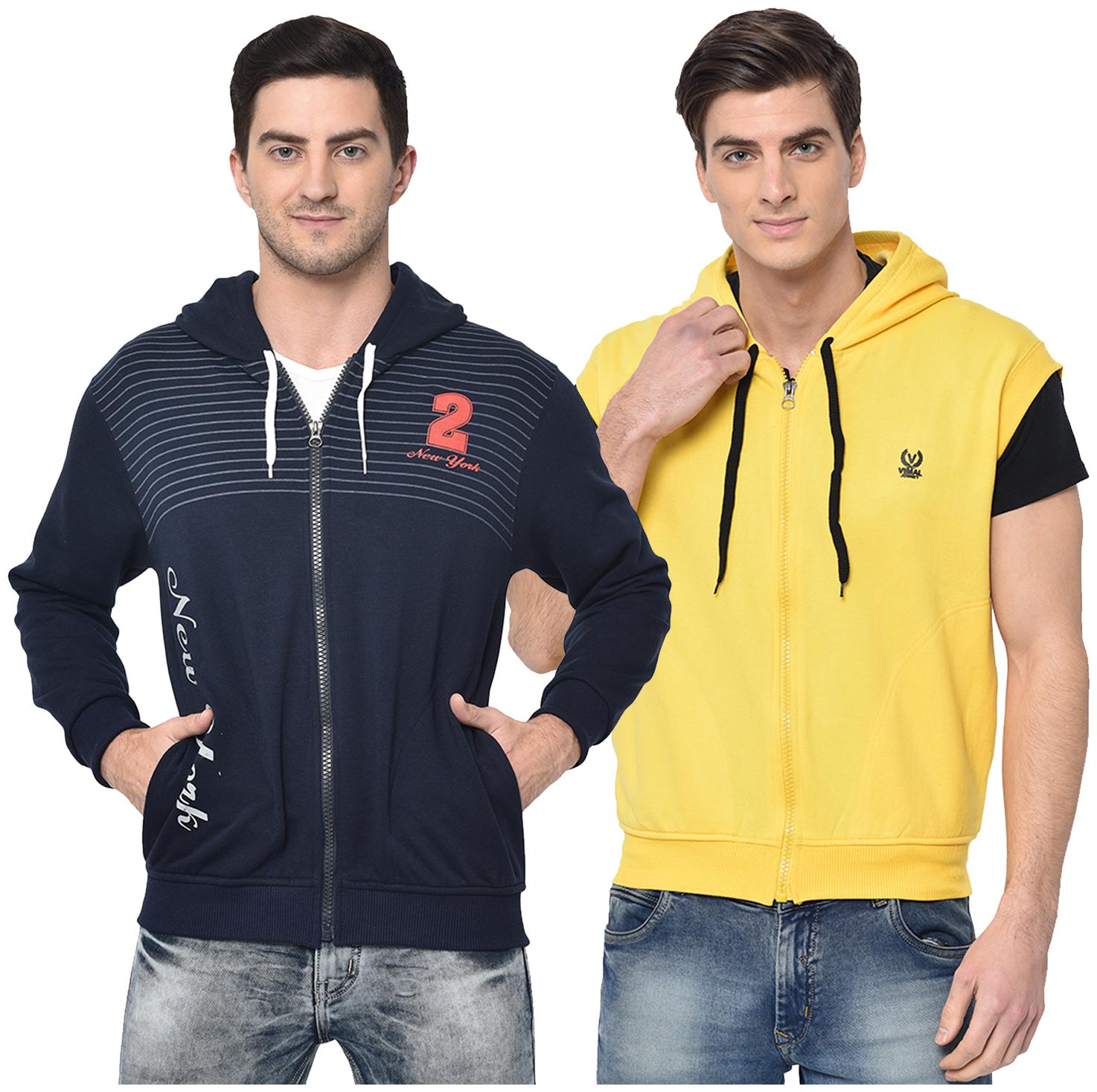 

VIMAL JONNEY Men Blue Yellow Hooded Hoodie