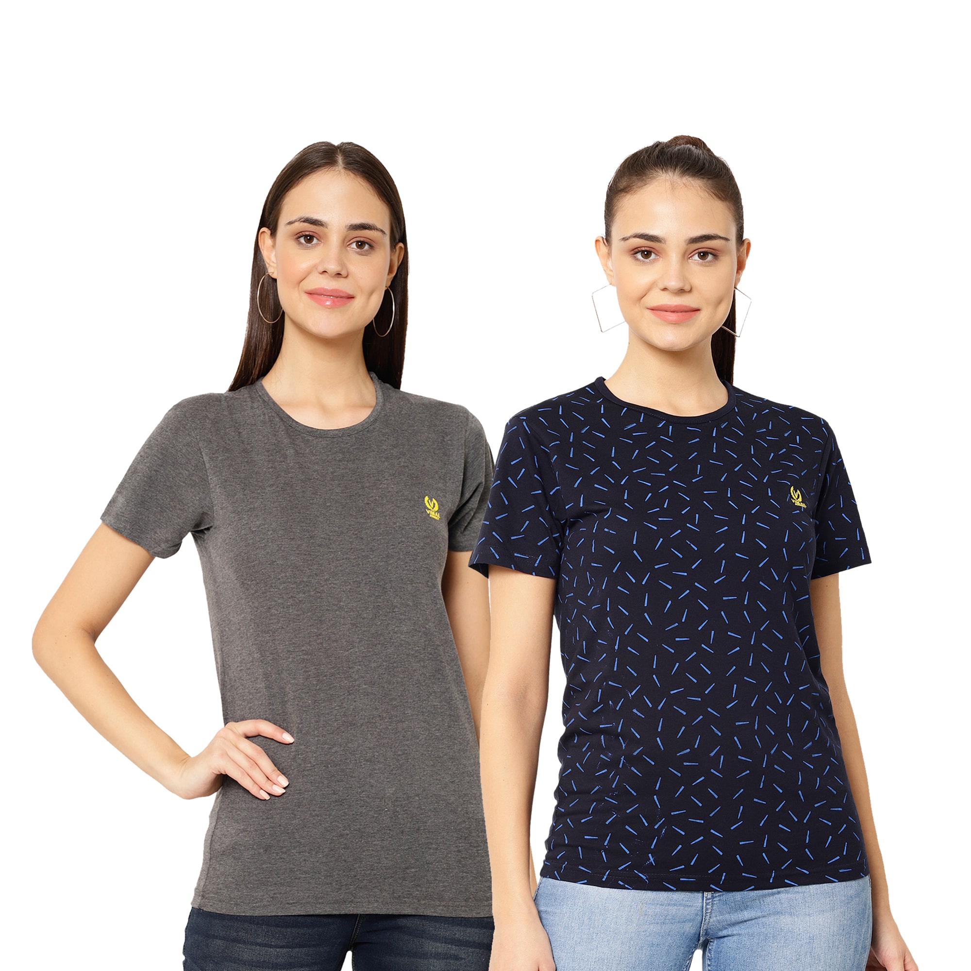 

VIMAL JONNEY Cotton Printed Navy Blue Grey Color T-Shirt For Women (Pack Of 2)