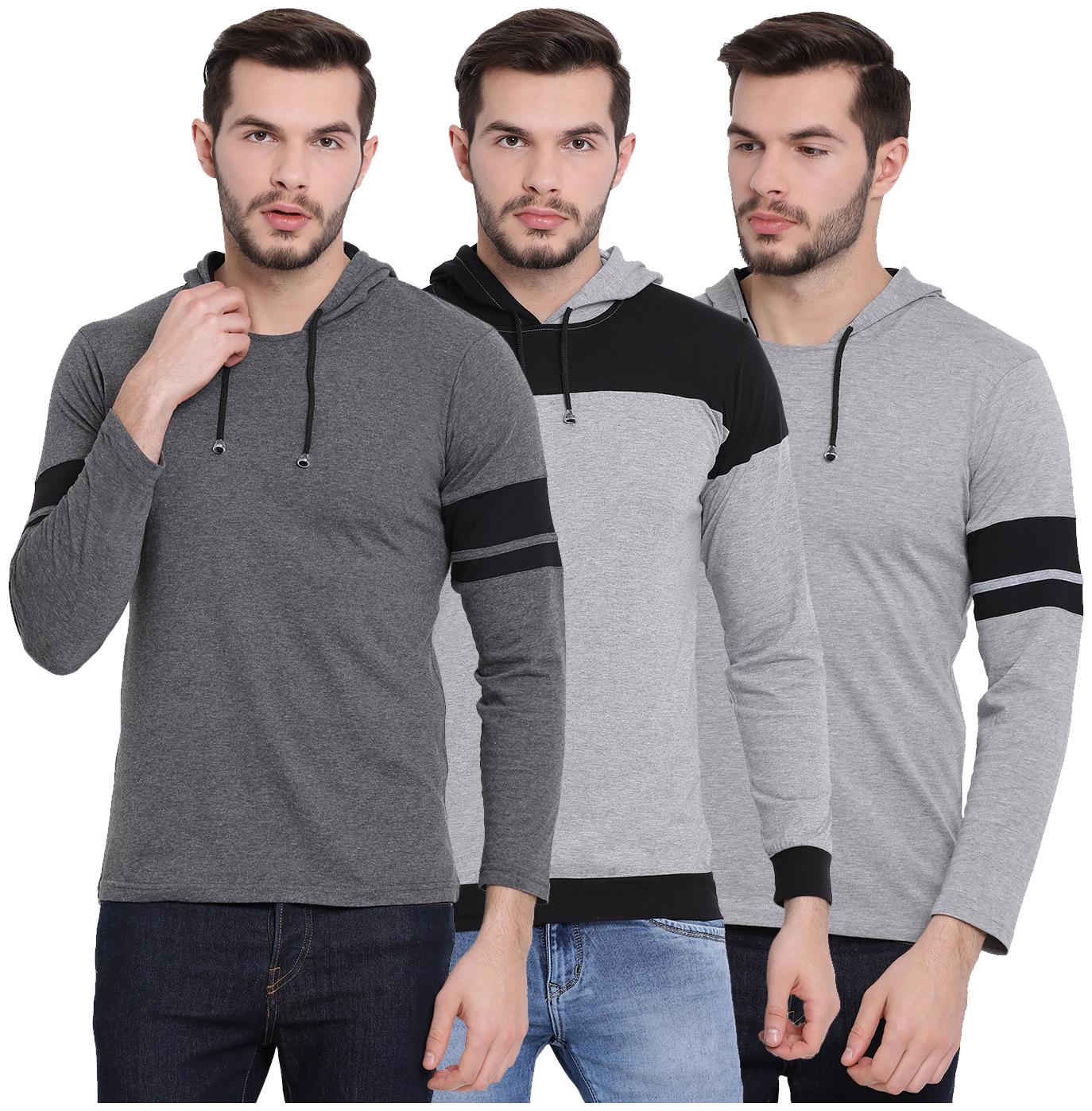 

VIMAL JONNEY Men Multi Regular fit Cotton Hood T-Shirt - Pack Of 3