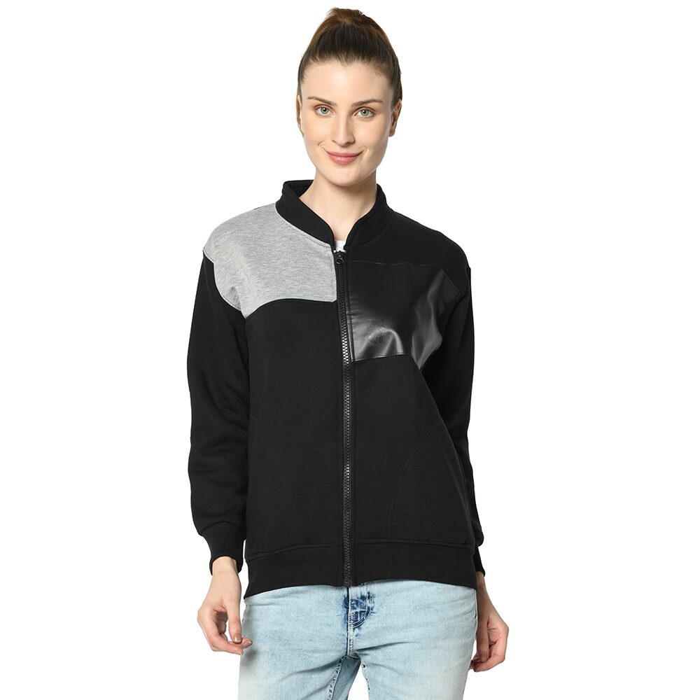 

VIMAL JONNEY Women Colourblocked Sweatshirt - Black Grey