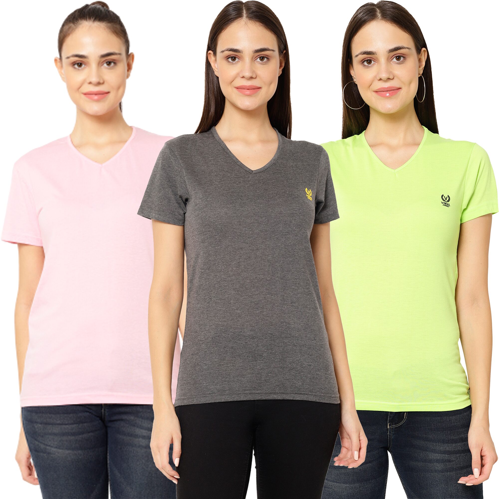 

VIMAL JONNEY Women Multi Regular fit V neck Cotton T shirt