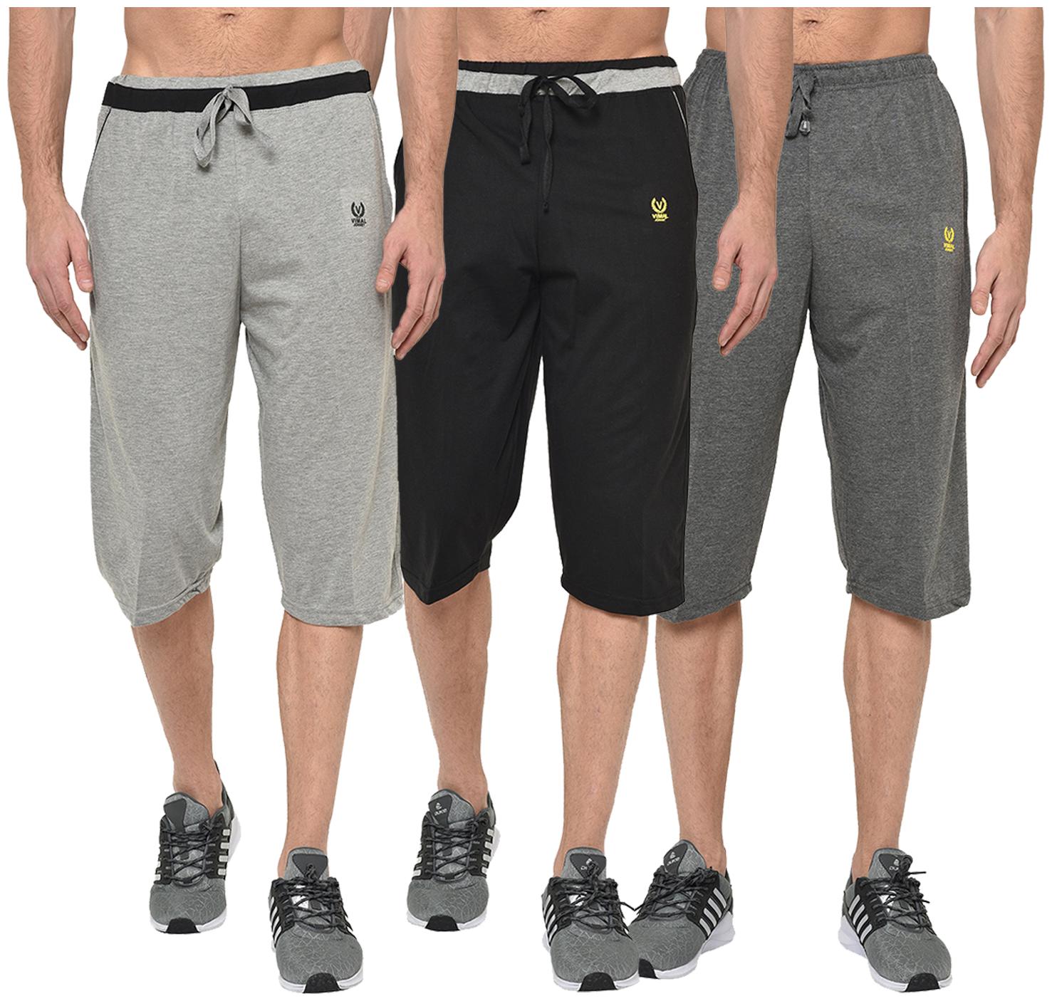 

VIMAL JONNEY Men Grey Black Regular Fit Regular Shorts