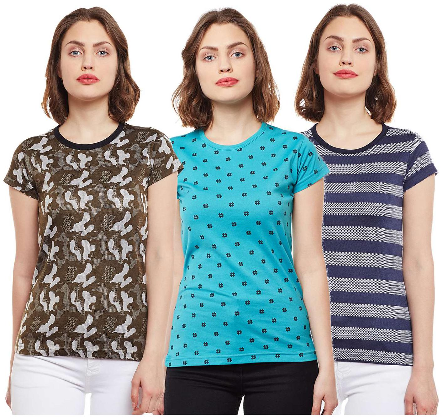 

VIMAL JONNEY Women Multi Regular fit Round neck Cotton T shirt