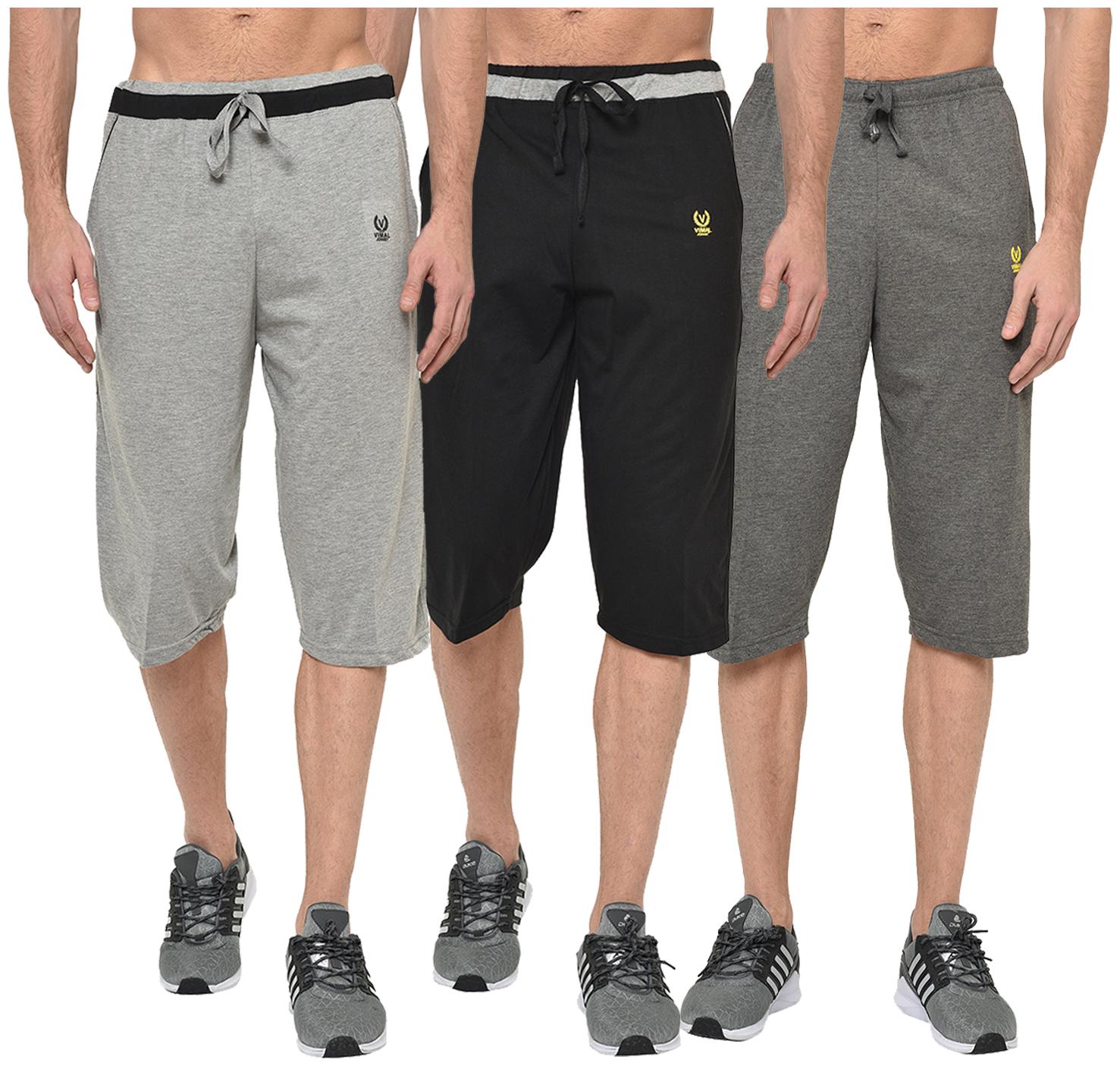 

VIMAL JONNEY Men Grey Black Regular Fit Regular Shorts