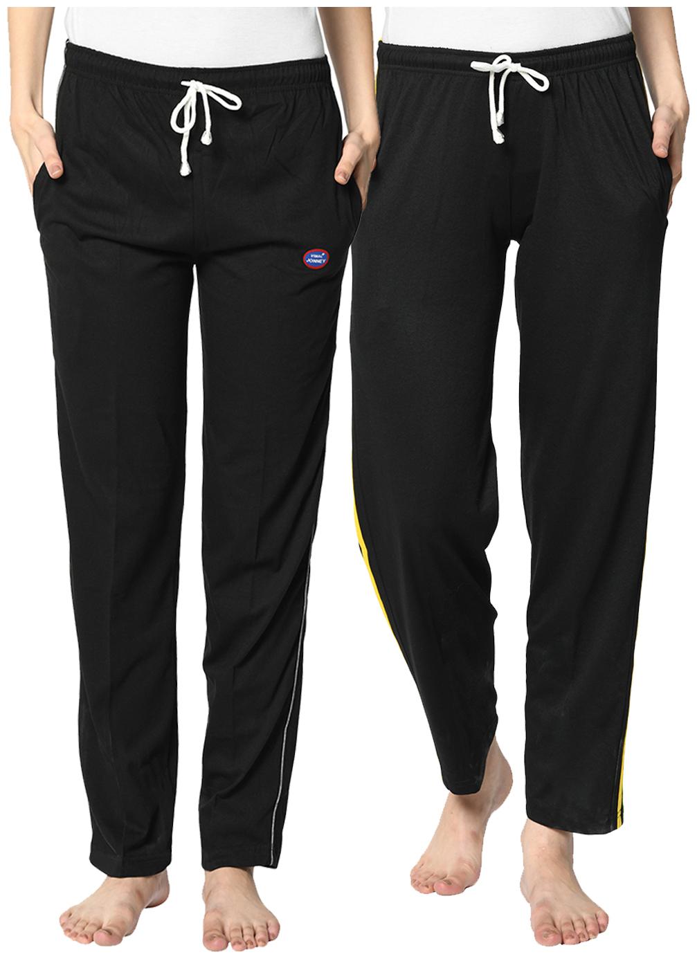 

VIMAL JONNEY Cotton Blend Solid Black Color Track Pants For Women (Pack Of 2)
