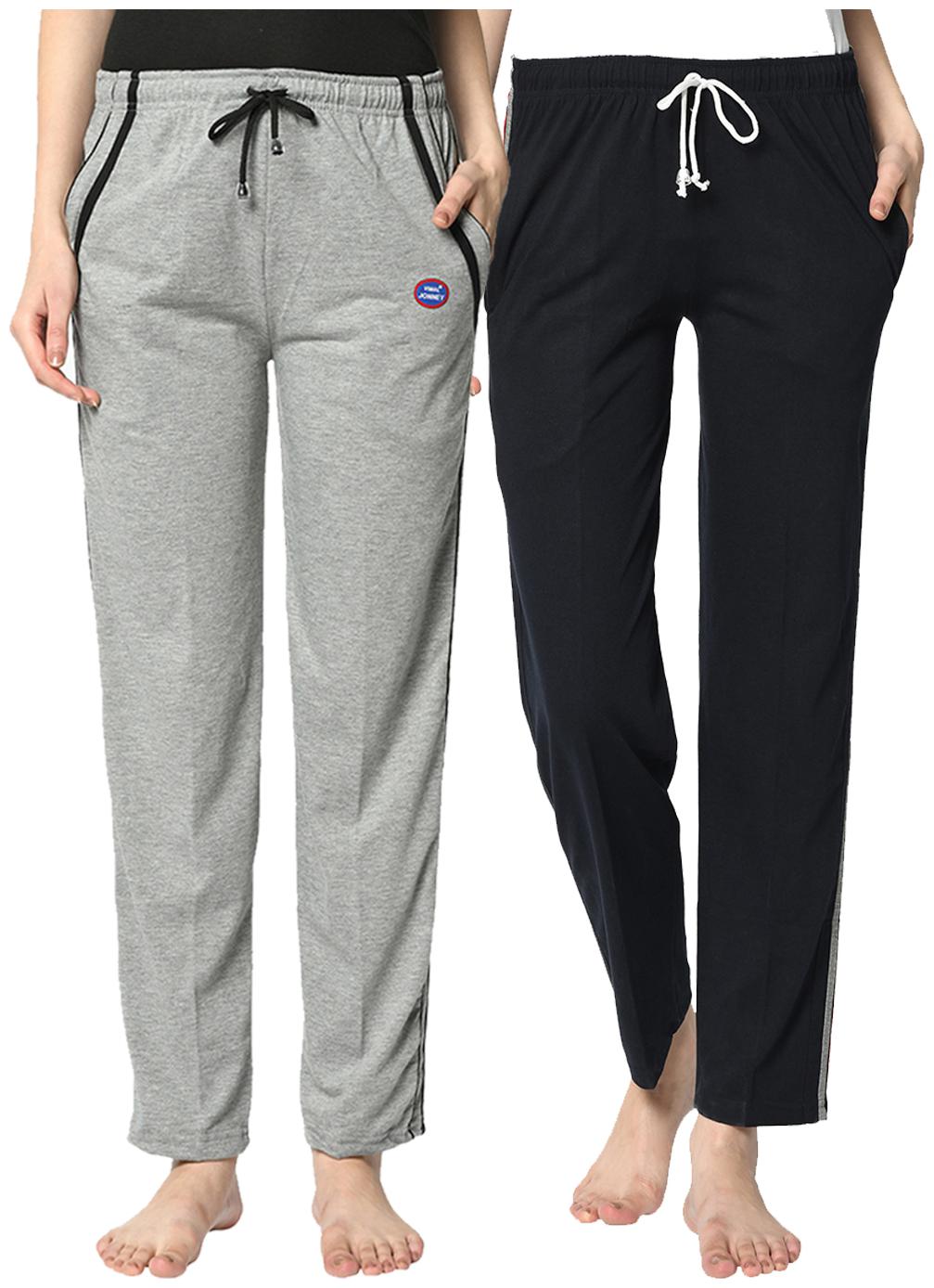 

VIMAL JONNEY Cotton Blend Solid Grey Blue Color Track Pants For Women (Pack Of 2)