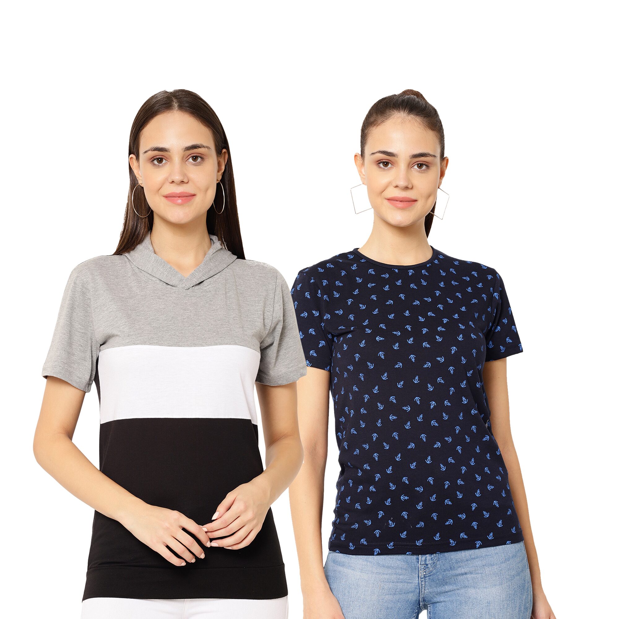 

VIMAL JONNEY Women Multi Regular fit Round neck Cotton T shirt