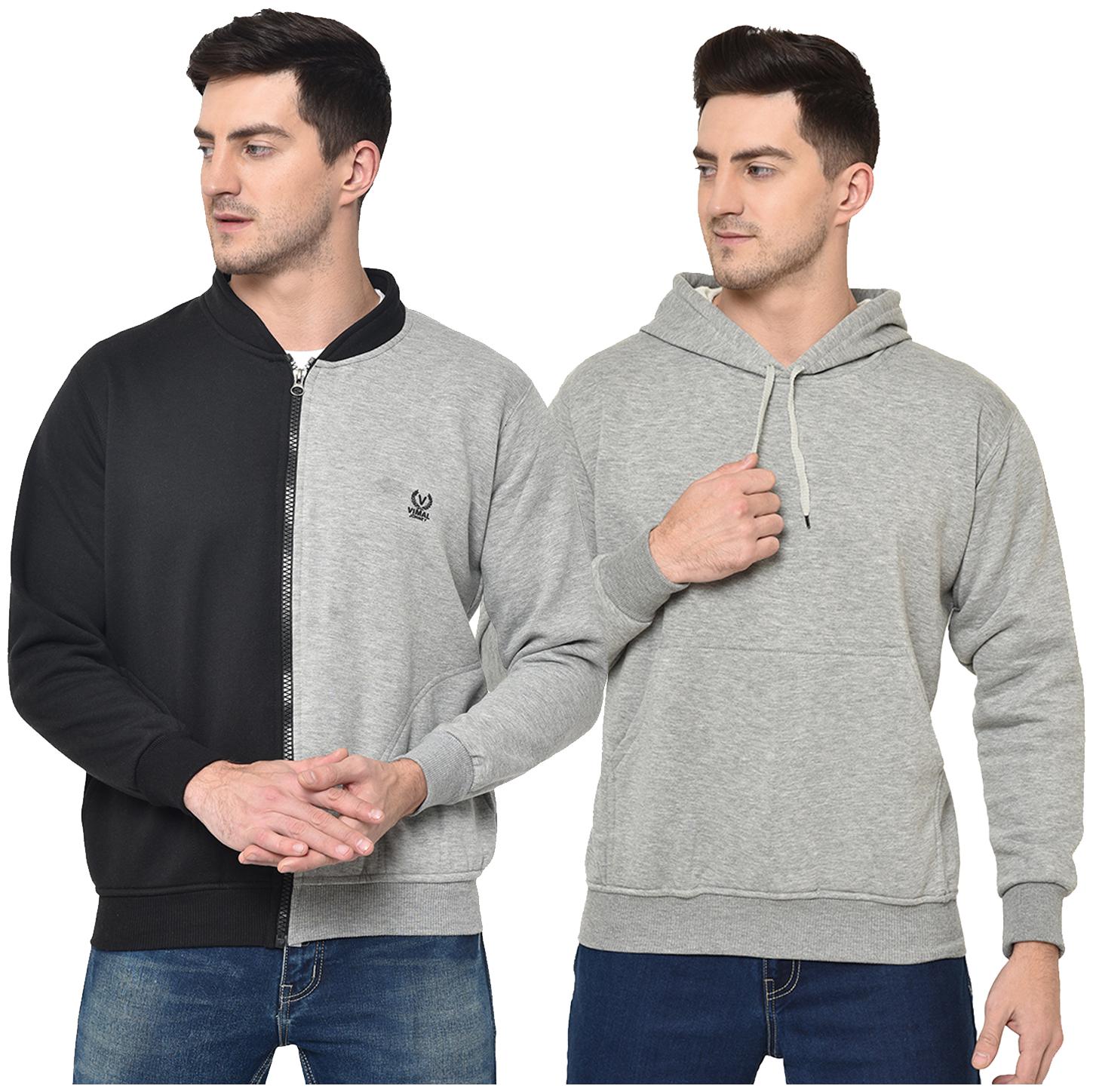 

VIMAL JONNEY Cotton Blend Colourblocked Black Grey Color Sweatshirt For Men (Pack Of 2)