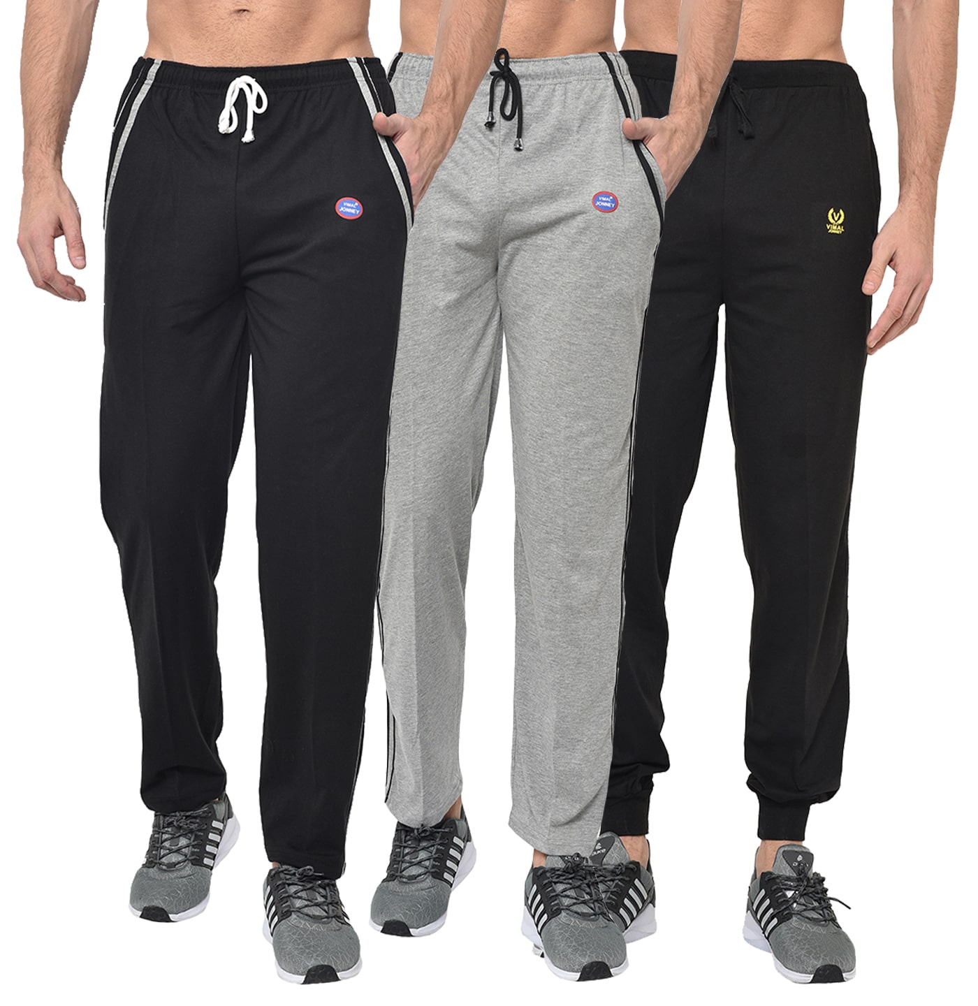 

VIMAL JONNEY Men Black Grey Solid Regular fit Track pants