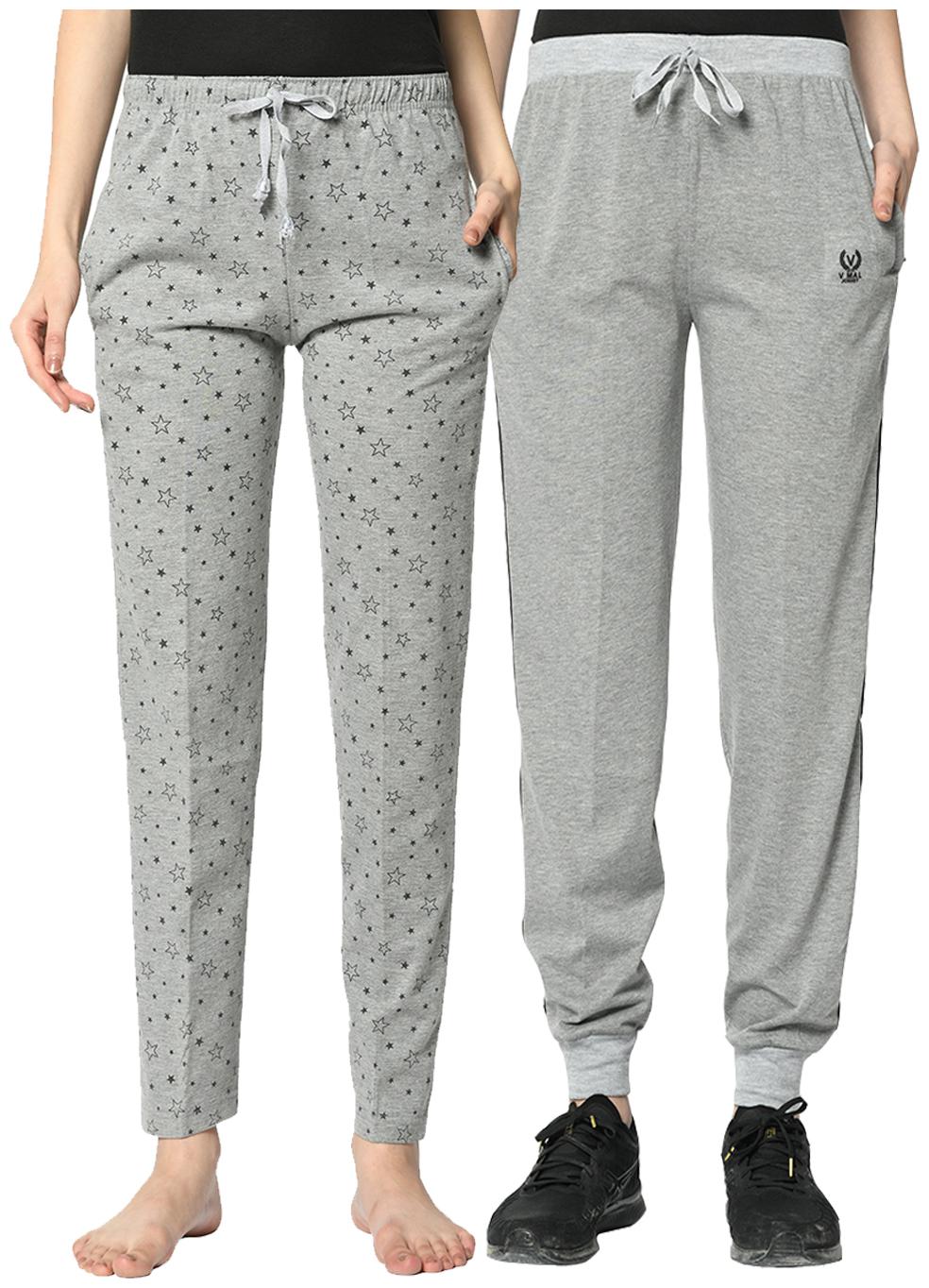 

VIMAL JONNEY Cotton Blend Printed Grey Color Track Pants For Women (Pack Of 2)
