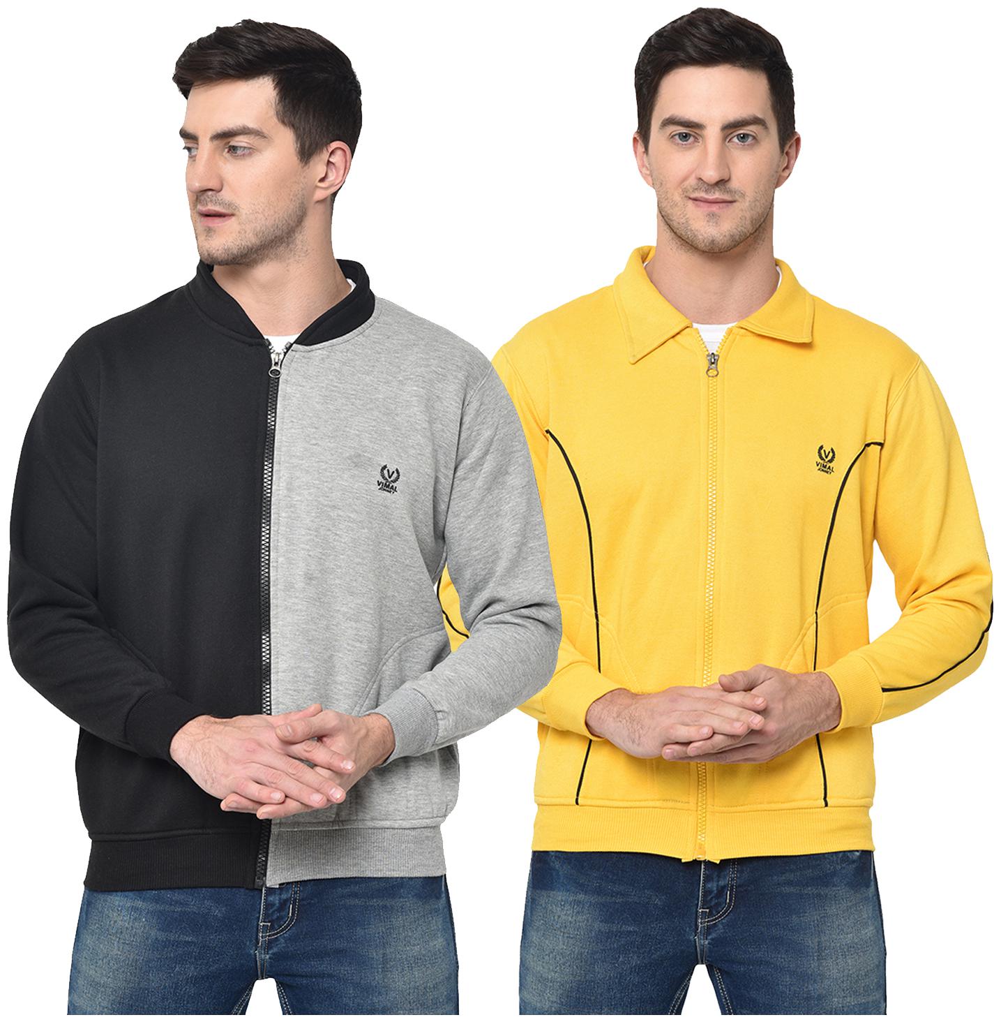 

VIMAL JONNEY Cotton Blend Colourblocked Yellow Grey Color Sweatshirt For Men (Pack Of 2)