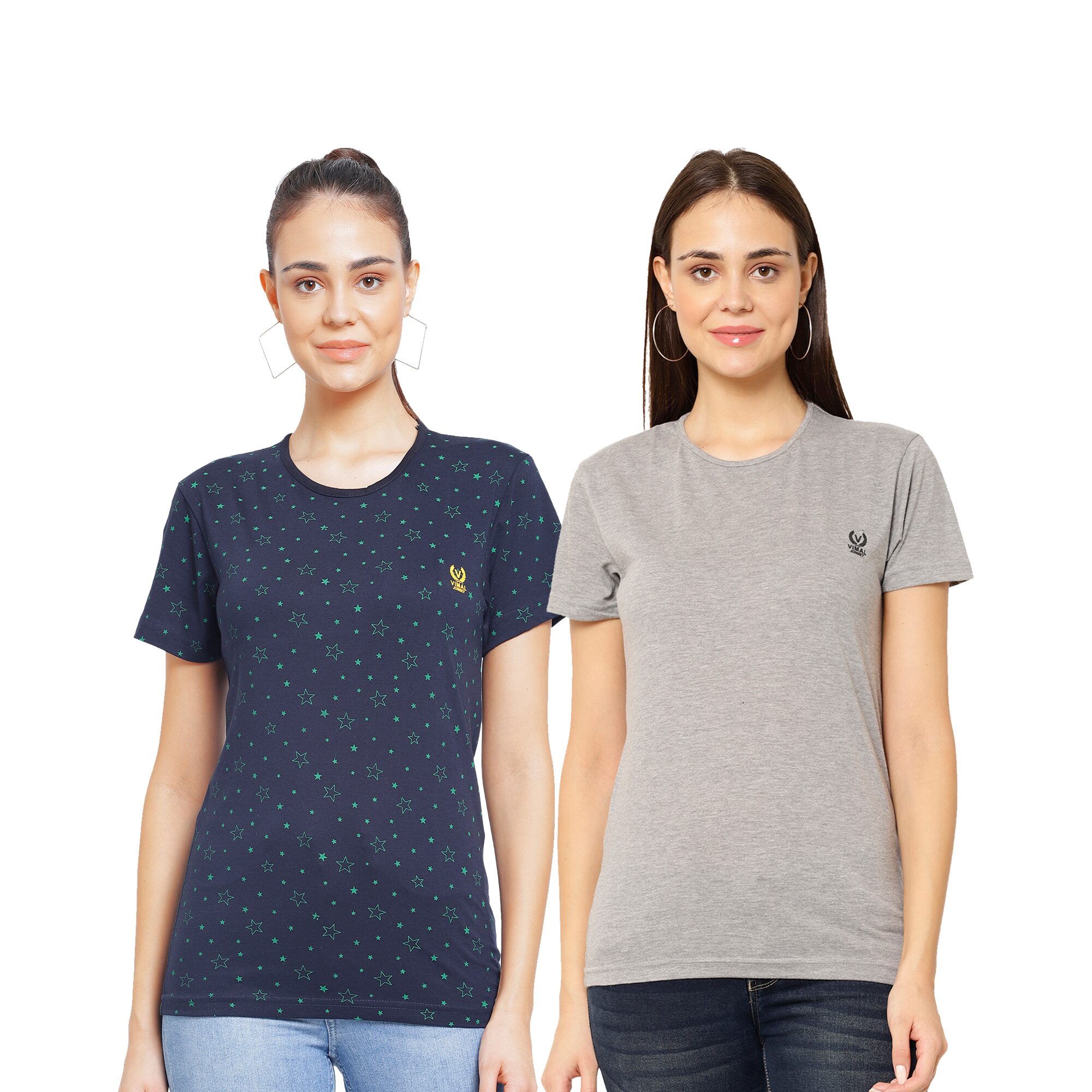 

VIMAL JONNEY Cotton Printed Grey Navy Blue Color T-Shirt For Women (Pack Of 2)