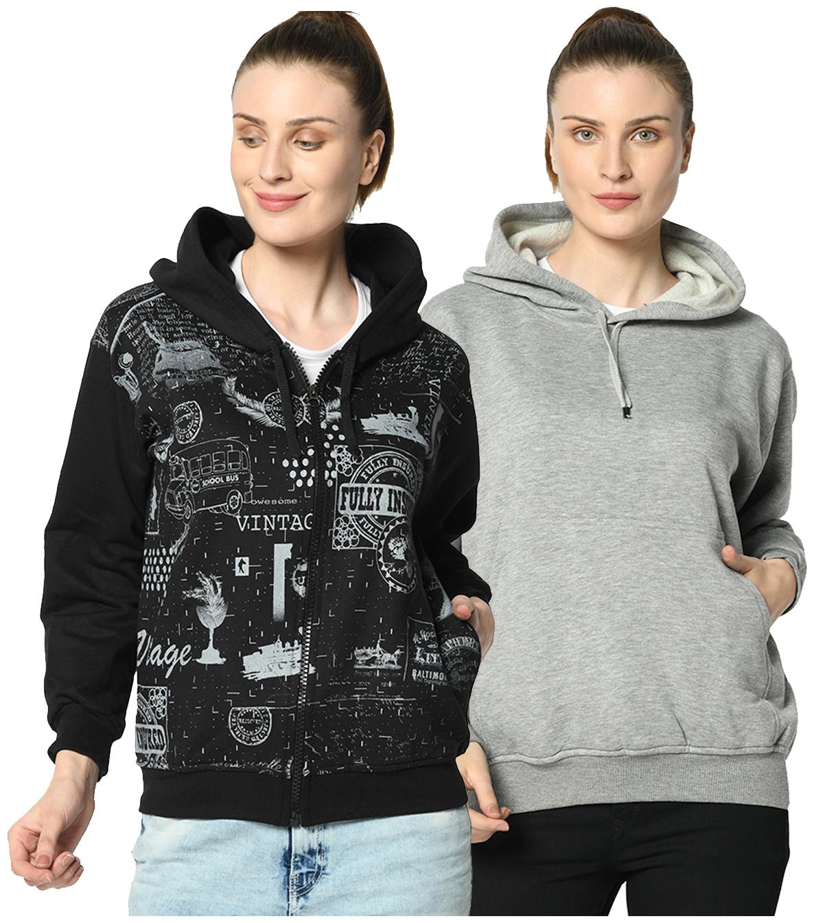 

VIMAL JONNEY Women Printed Hoodie - Black Grey