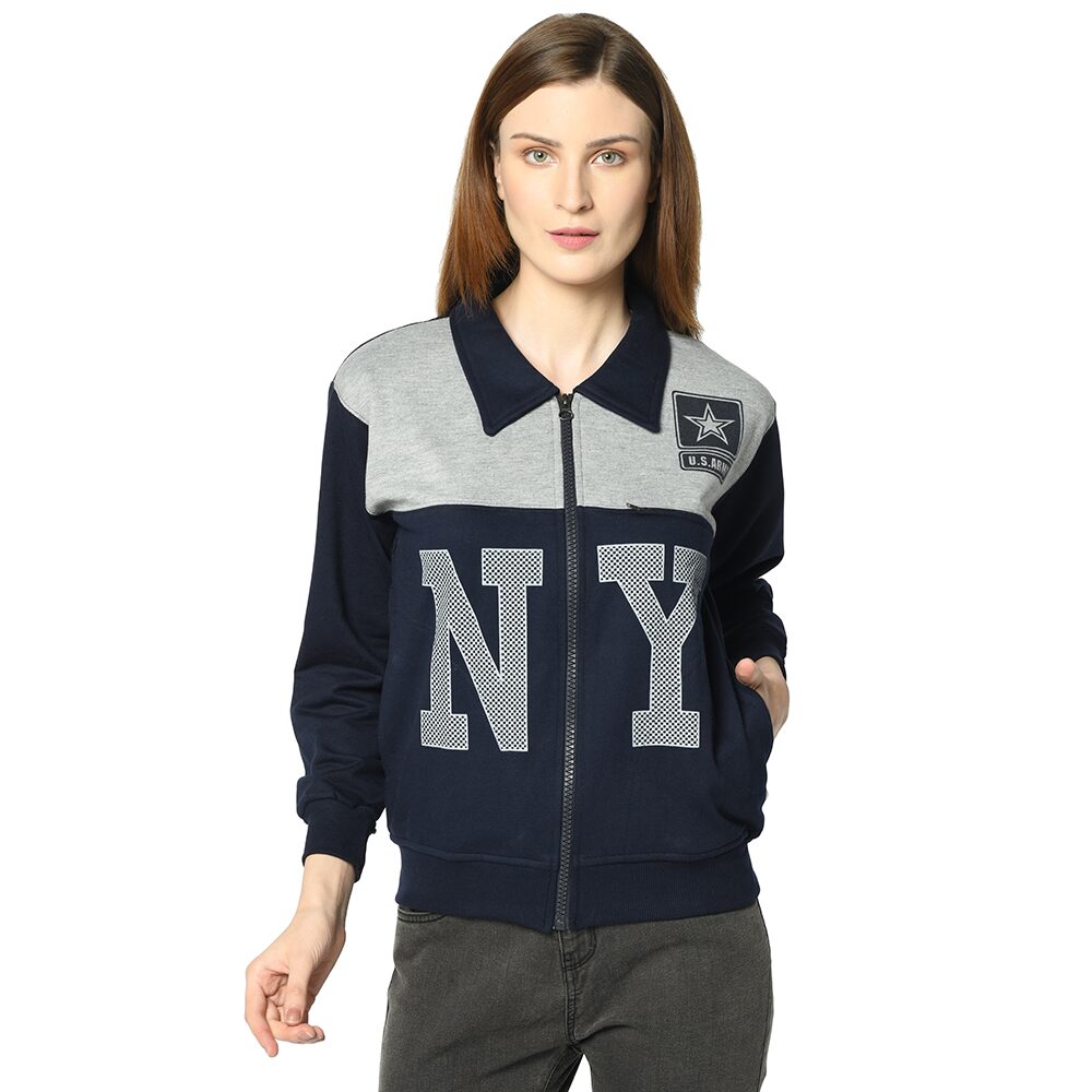 

VIMAL JONNEY Women Colourblocked Sweatshirt - Blue Grey