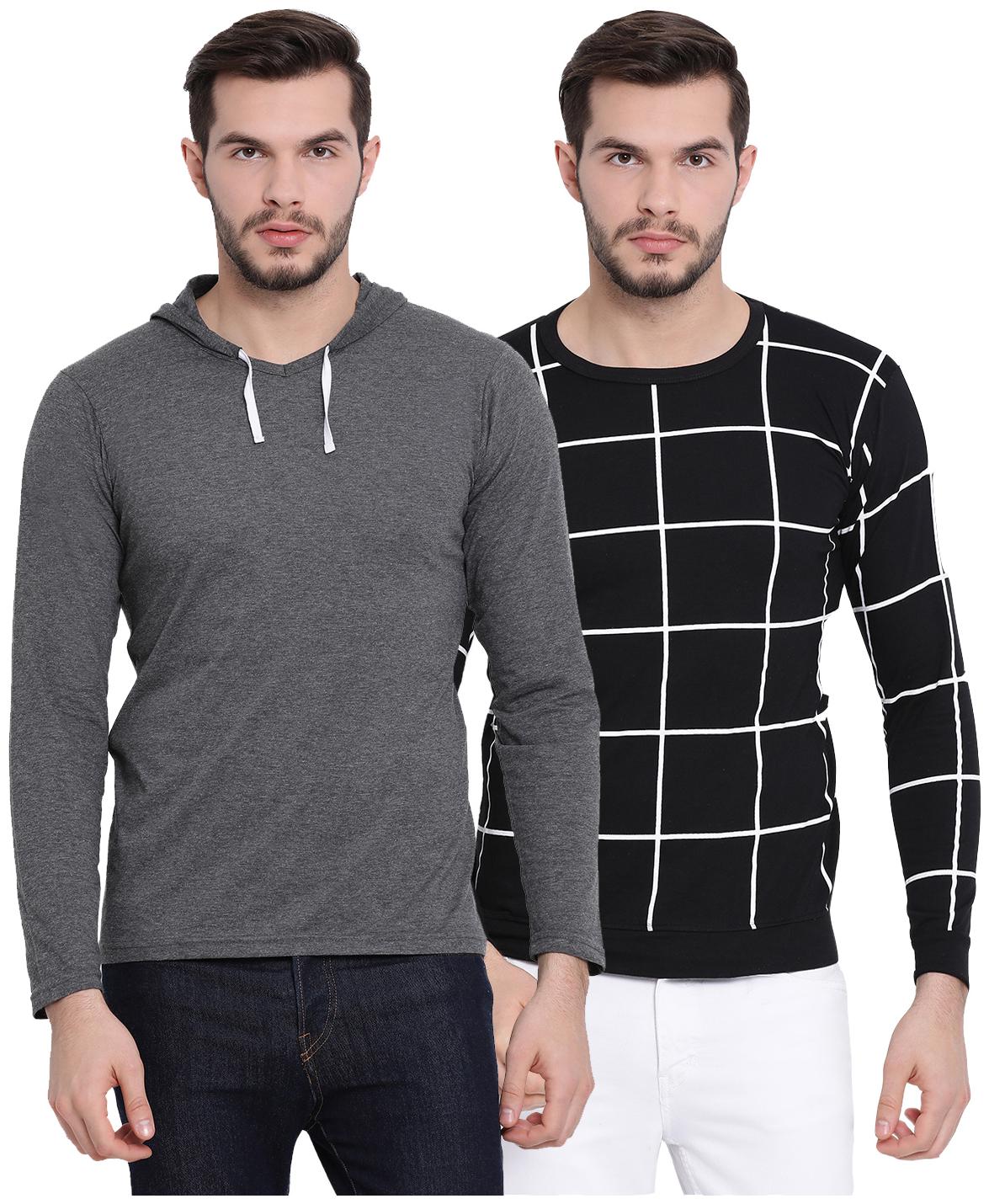 

VIMAL JONNEY Men Grey Black Regular fit Cotton Hood T-Shirt - Pack Of 2