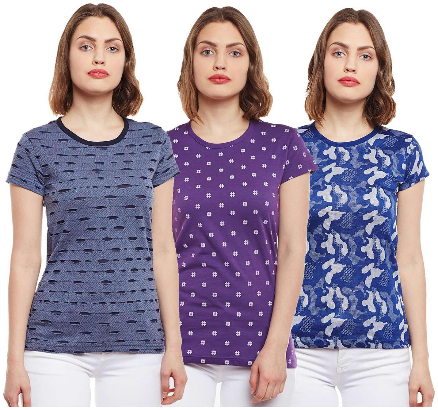 

VIMAL JONNEY Women Multi Regular fit Round neck Cotton T shirt