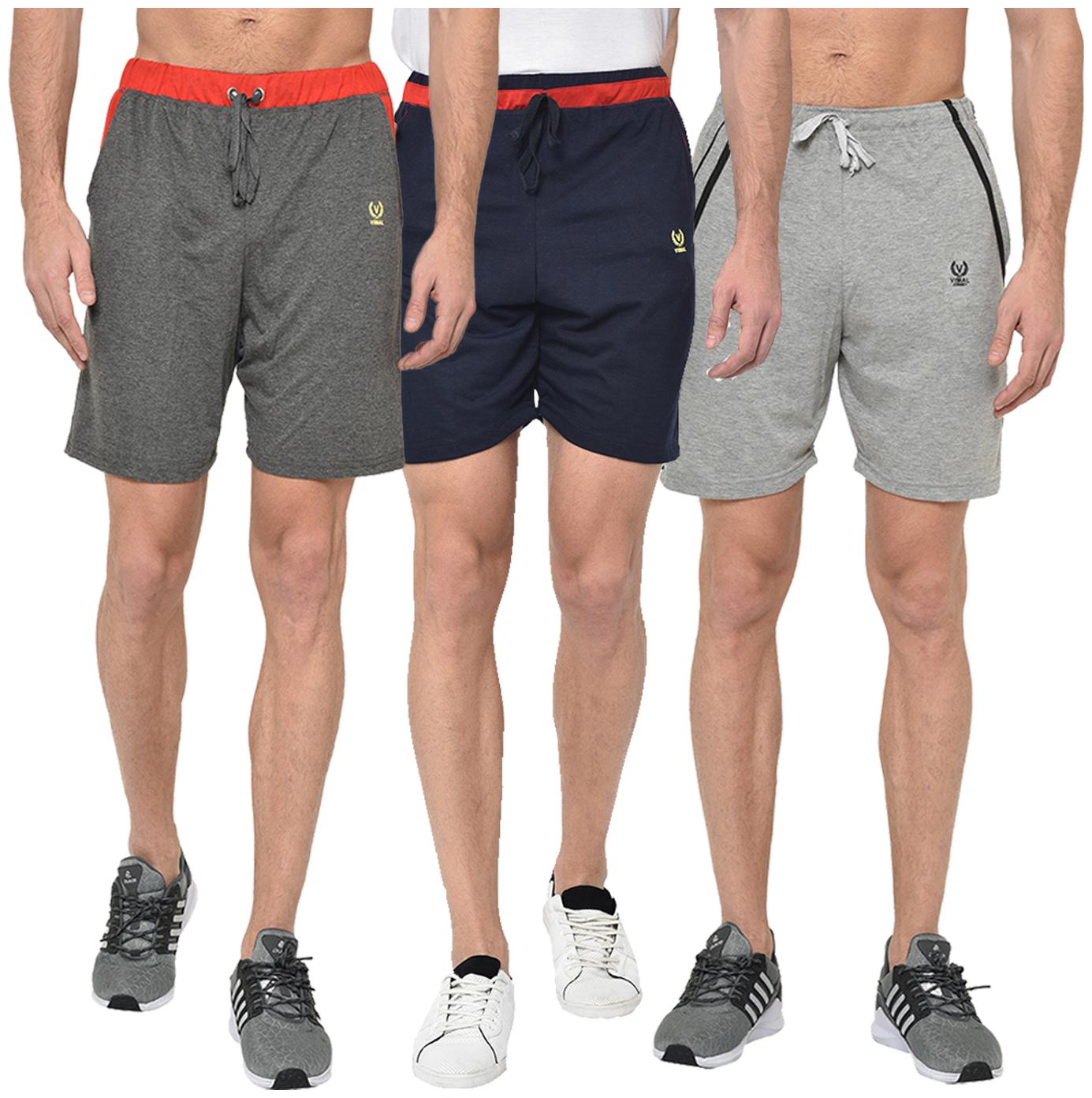 

VIMAL JONNEY Men Grey Navy Blue Regular Fit Regular Shorts