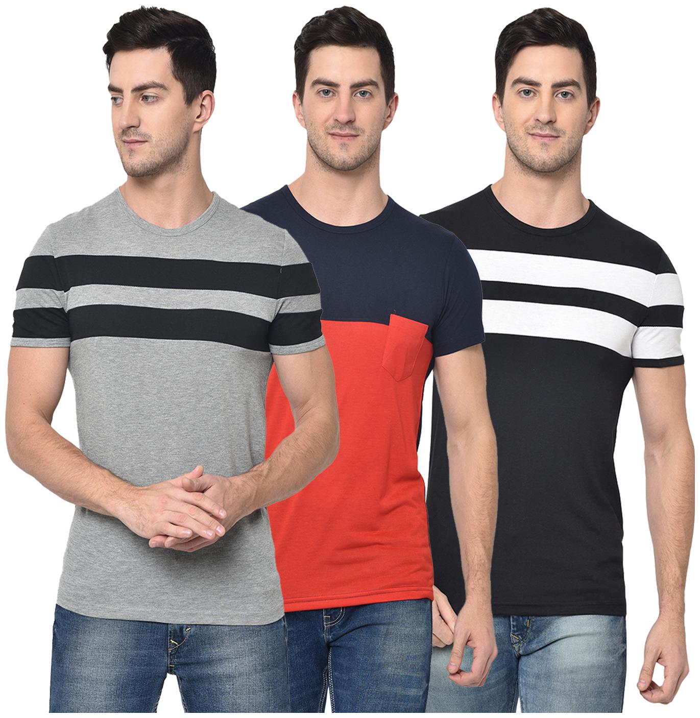 

VIMAL JONNEY Men Multi Regular fit Cotton Blend Round neck T-Shirt - Pack Of 3