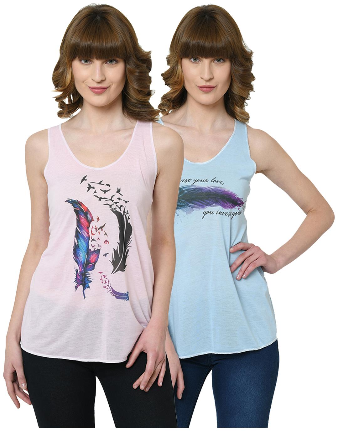 

VIMAL JONNEY Women Pink Blue Regular fit U neck Polyester Tank top