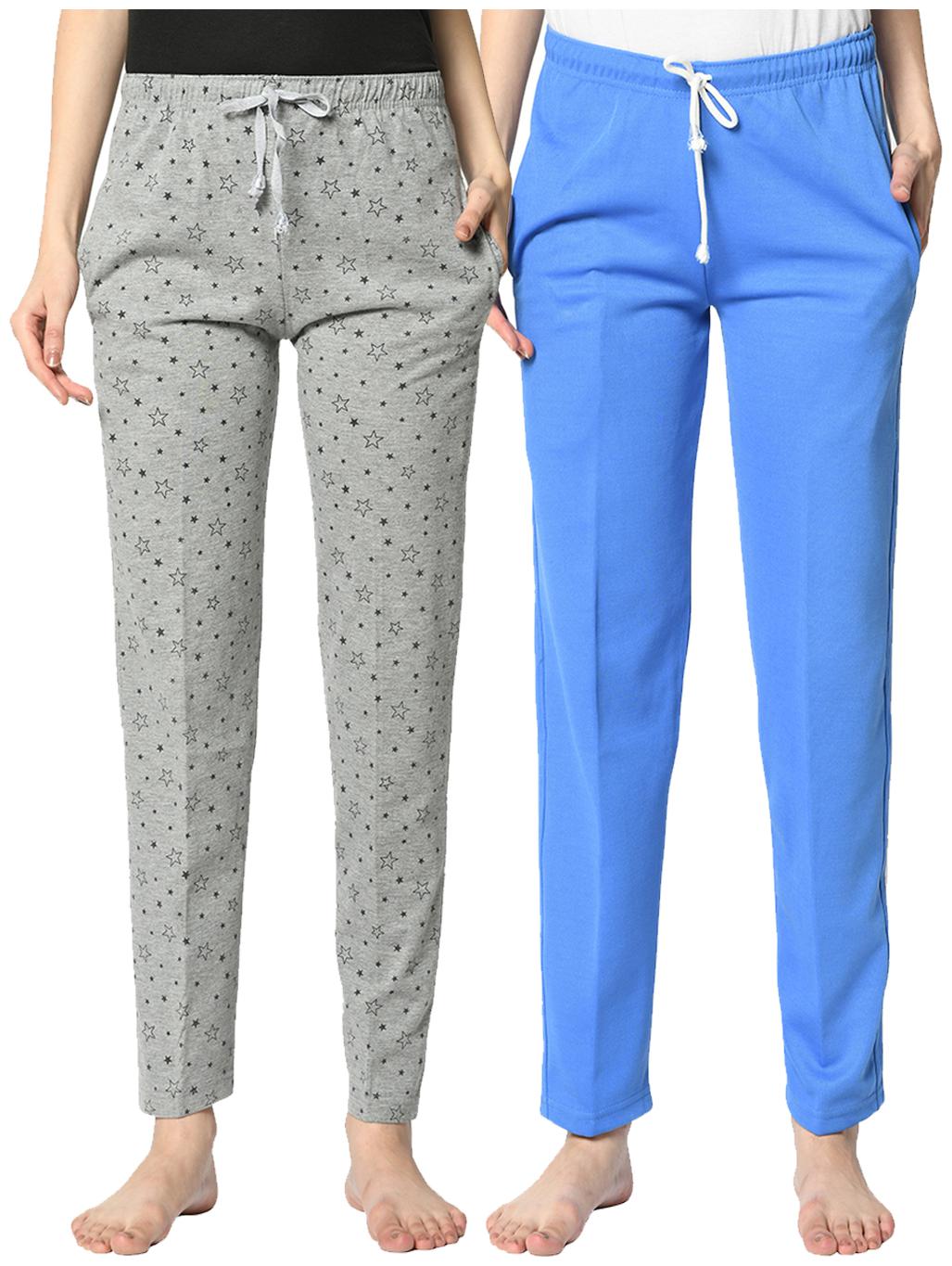 

VIMAL JONNEY Cotton Blend Printed Grey Blue Color Track Pants For Women (Pack Of 2)