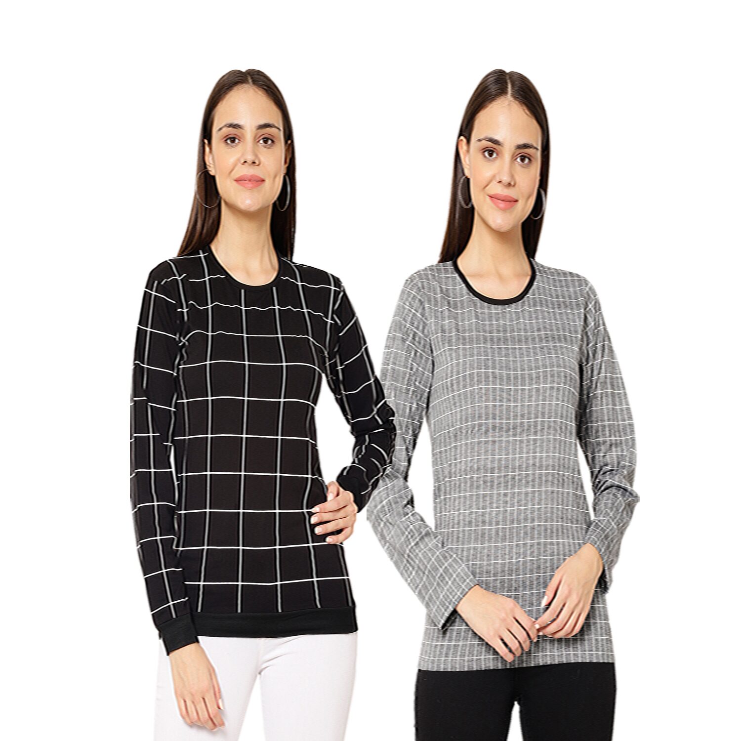 

VIMAL JONNEY Women Black Grey Regular fit Round neck Cotton T shirt