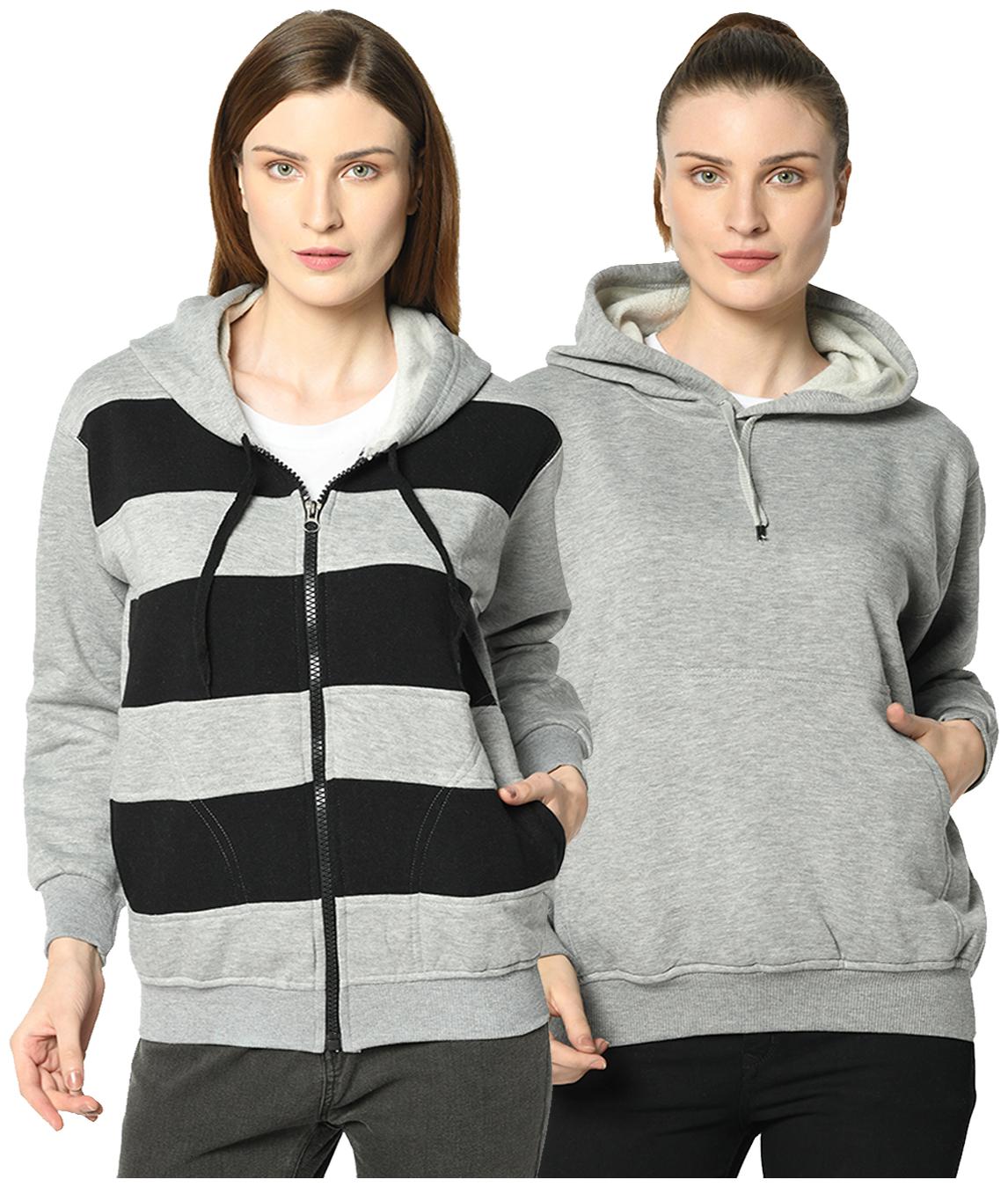 

VIMAL JONNEY Women Solid Hoodie - Black Grey
