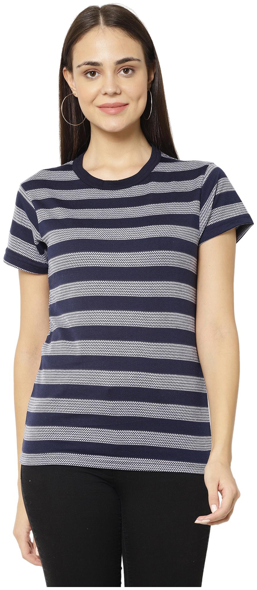 

VIMAL JONNEY Women Blended Striped T Shirt Navy Blue