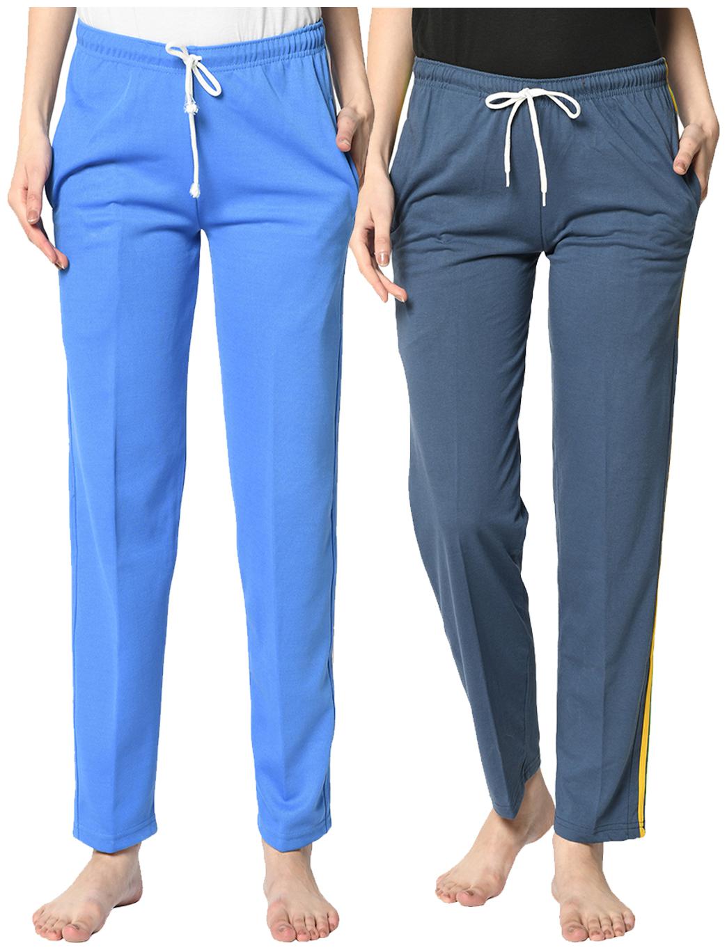 

VIMAL JONNEY Cotton Blend Solid Grey Blue Color Track Pants For Women (Pack Of 2)