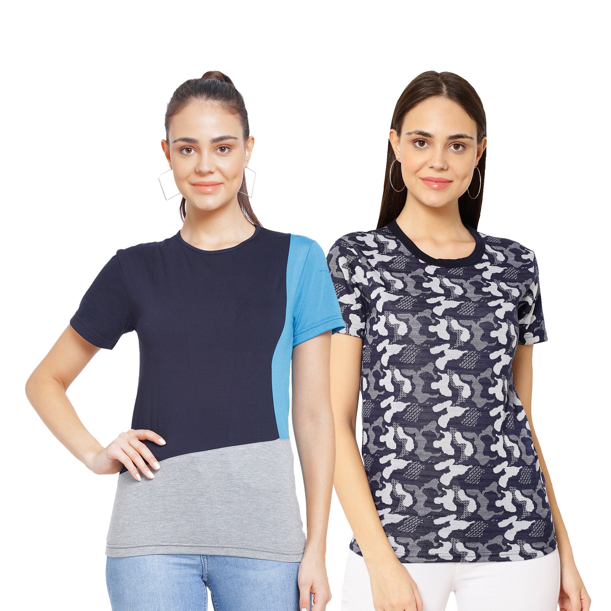 

VIMAL JONNEY Women Multi Regular fit Round neck Cotton T shirt