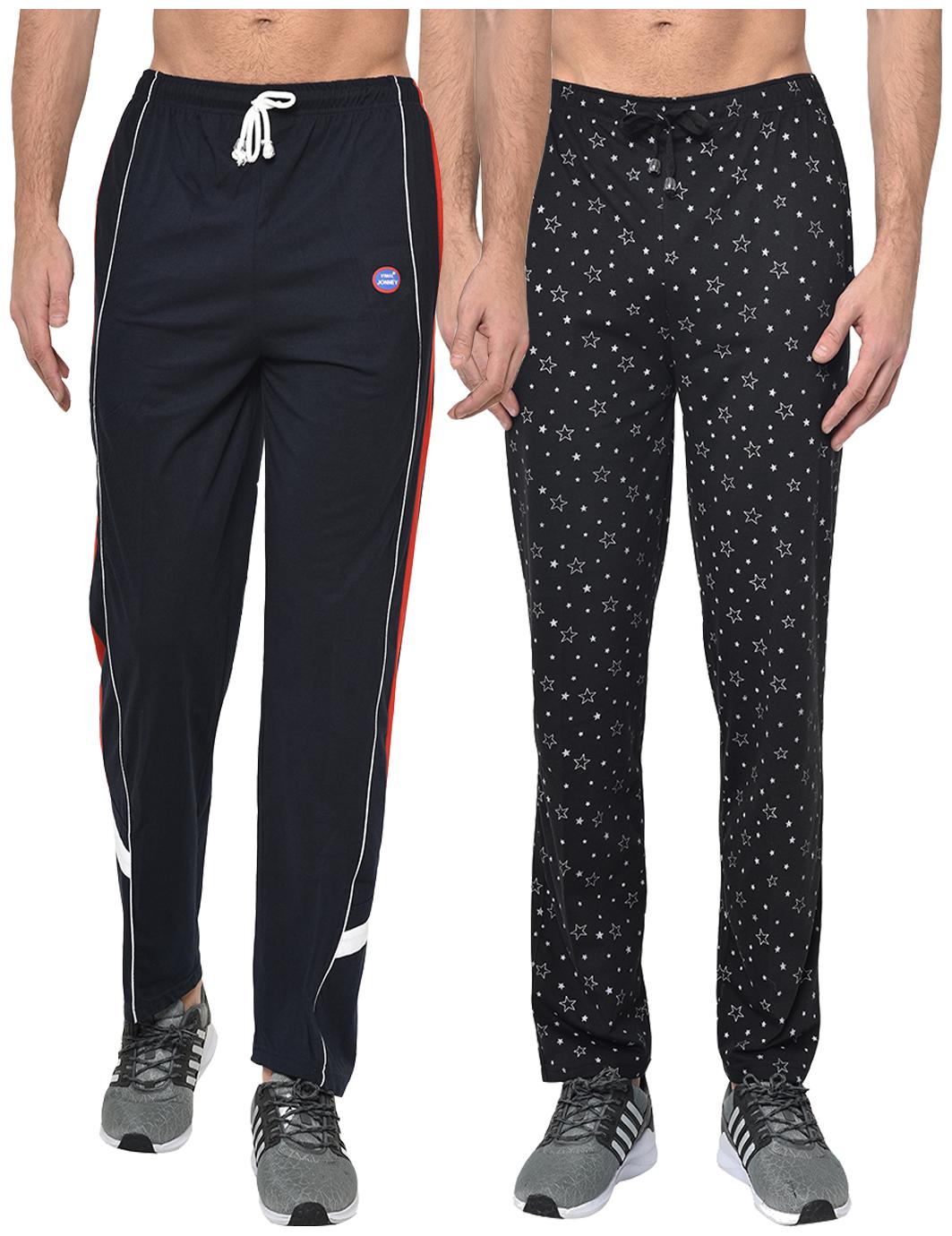 

VIMAL JONNEY Cotton Blend Printed Black Navy Blue Track Pants For Men