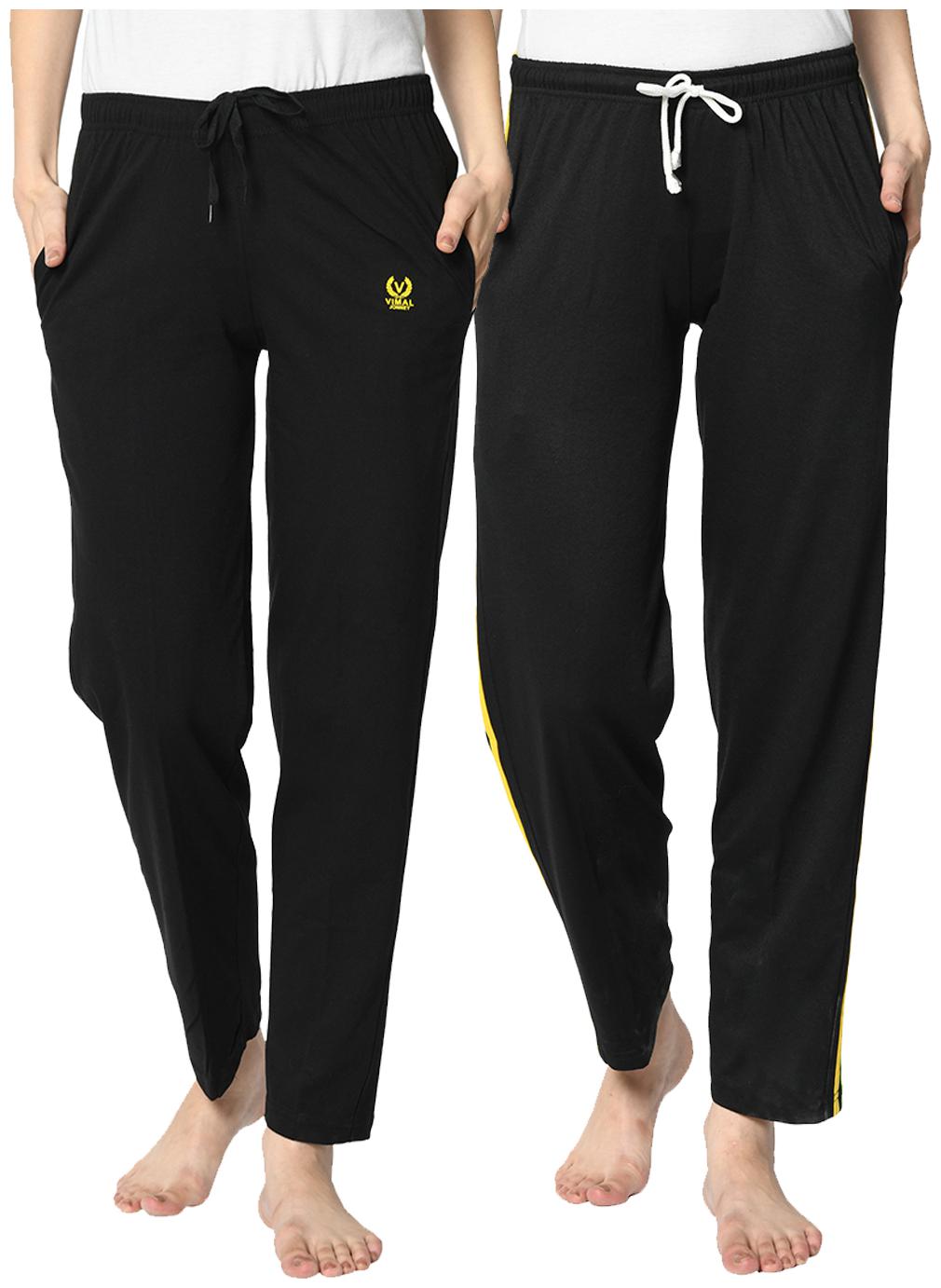 

VIMAL JONNEY Cotton Blend Solid Black Color Track Pants For Women (Pack Of 2)