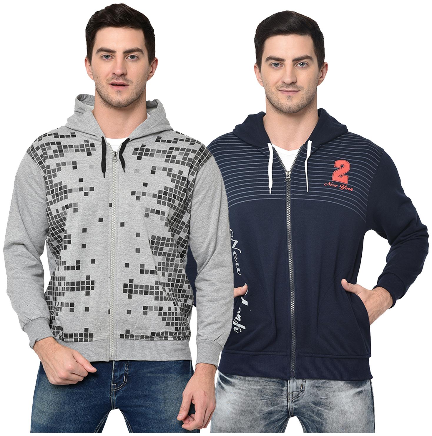 

VIMAL JONNEY Men Grey Blue Hooded Hoodie