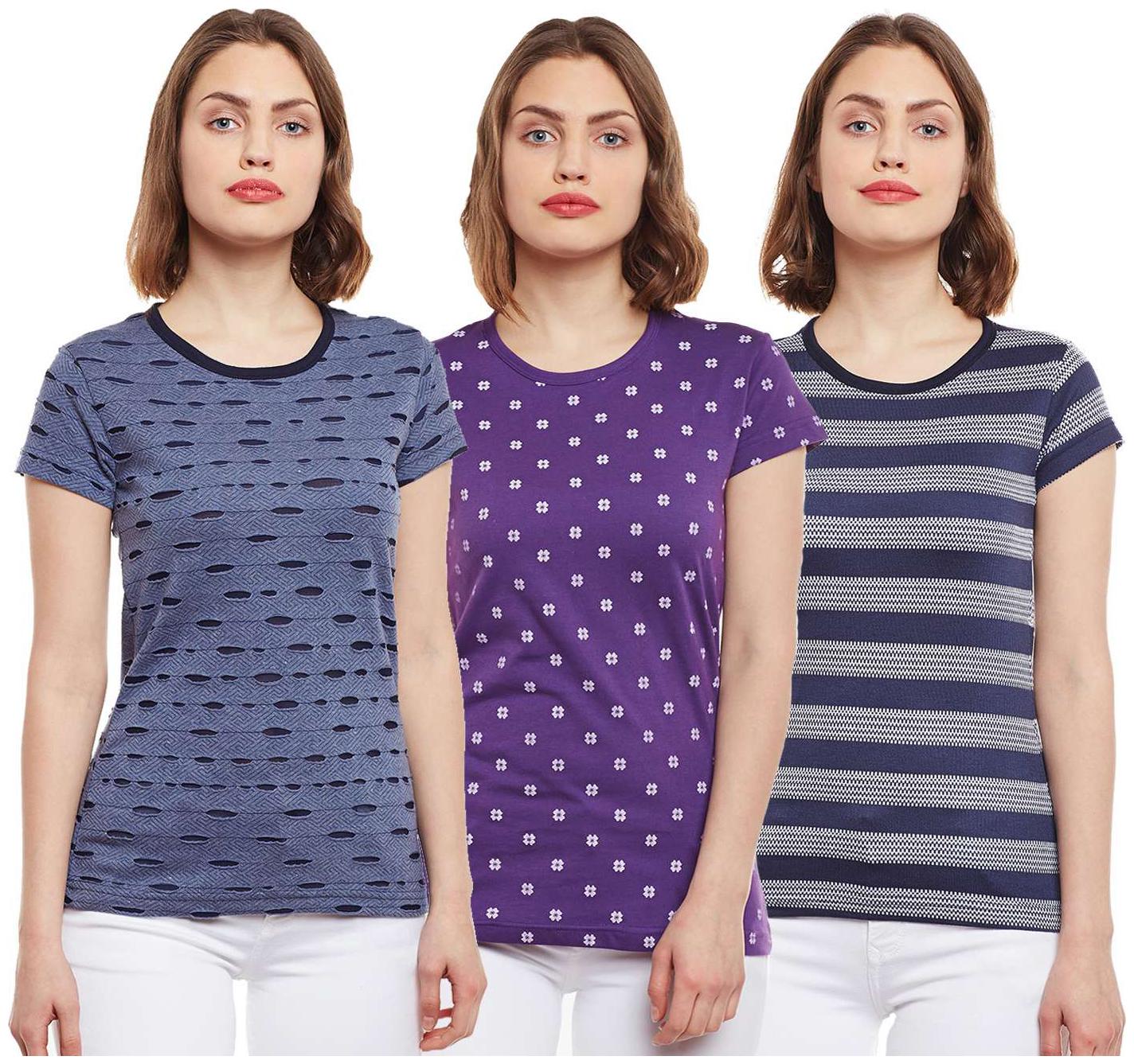 

VIMAL JONNEY Women Multi Regular fit Round neck Cotton T shirt