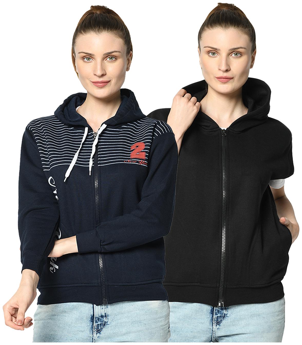 

VIMAL JONNEY Women Striped Hoodie - Blue Black