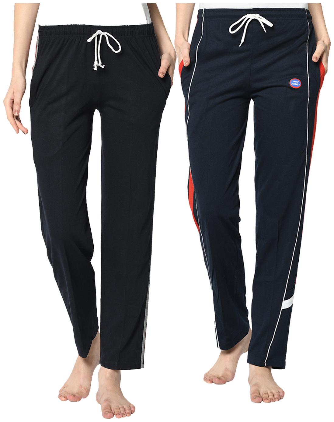 

VIMAL JONNEY Cotton Blend Solid Blue Color Track Pants For Women (Pack Of 2)