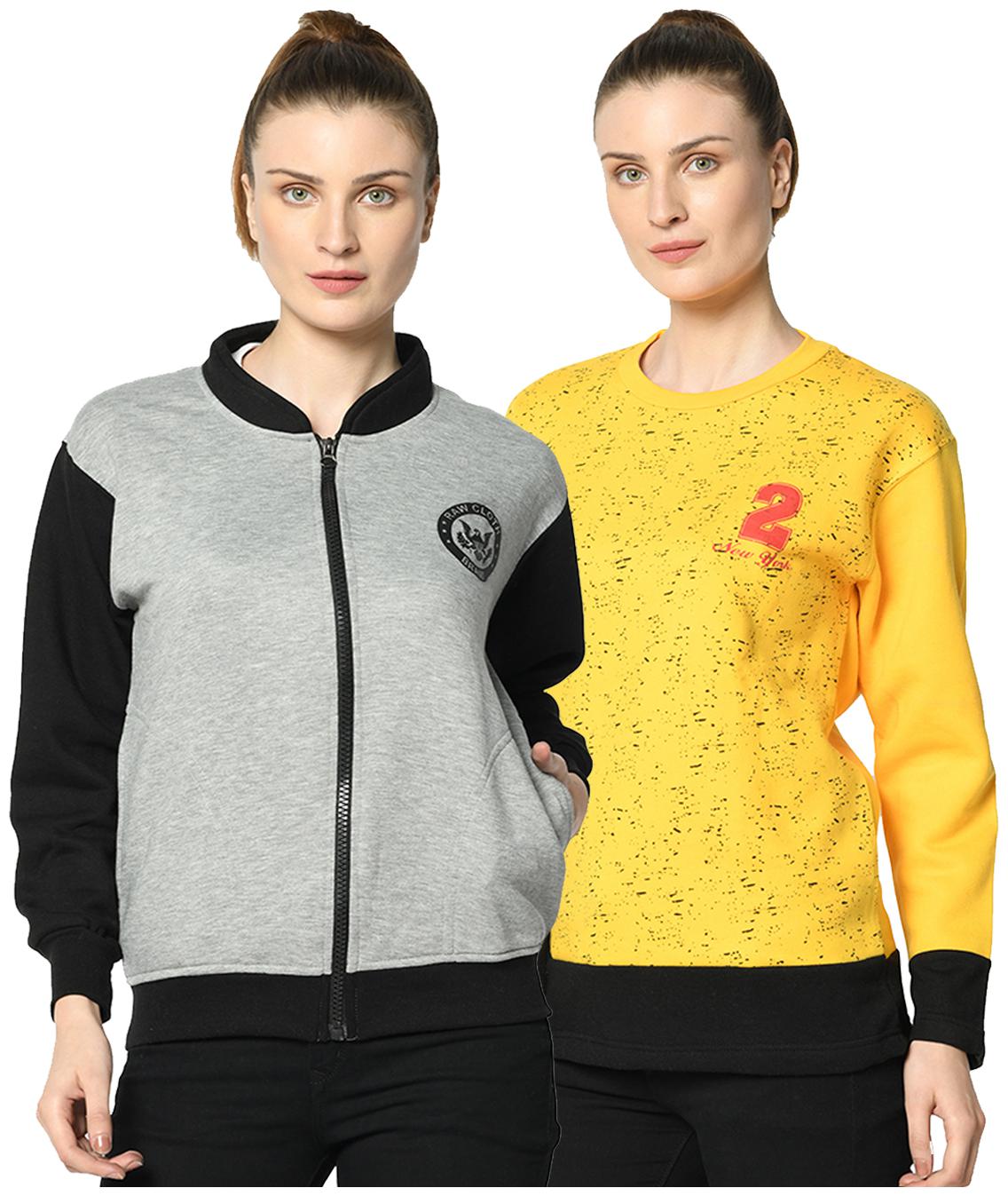 

VIMAL JONNEY Women Printed Sweatshirt - Yellow Grey