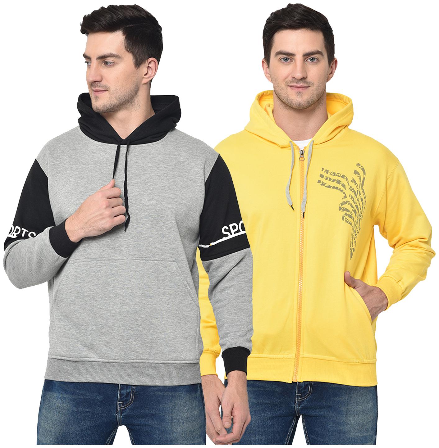 

VIMAL JONNEY Men Grey Yellow Hooded Hoodie