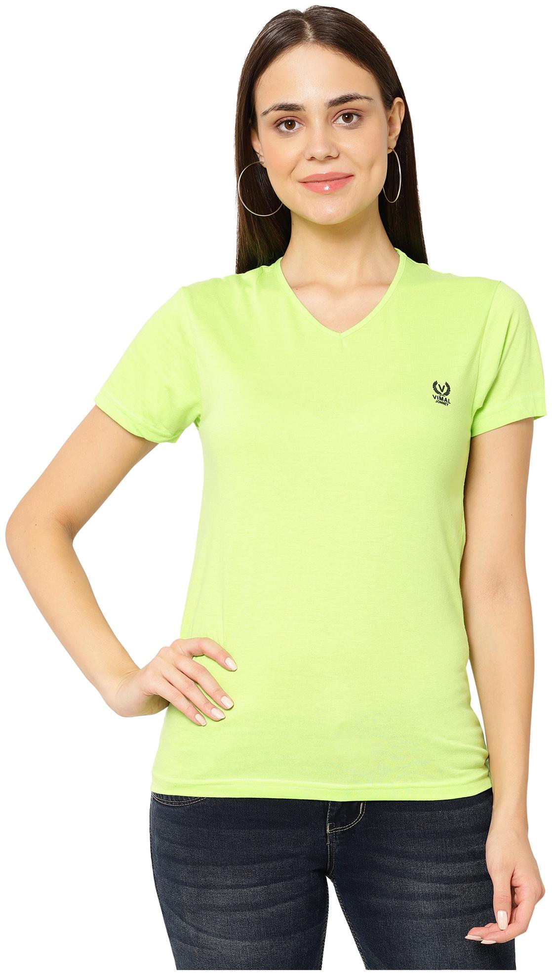 

VIMAL JONNEY Women Green Regular fit V neck Blended T shirt