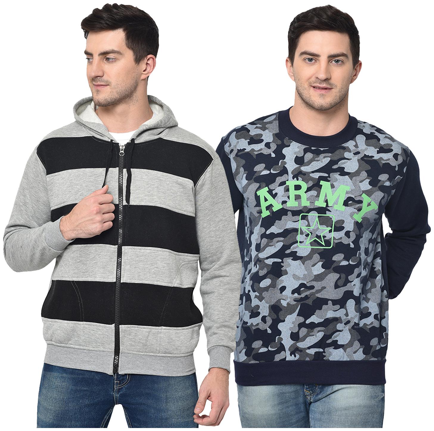 

VIMAL JONNEY Men Grey Blue Hooded Hoodie