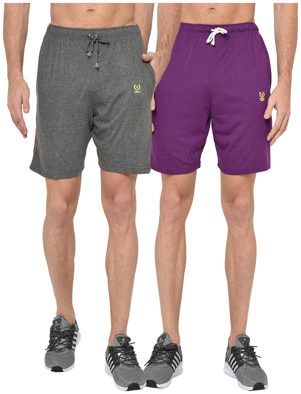 

VIMAL JONNEY Men Grey Purple Regular Fit Regular Shorts