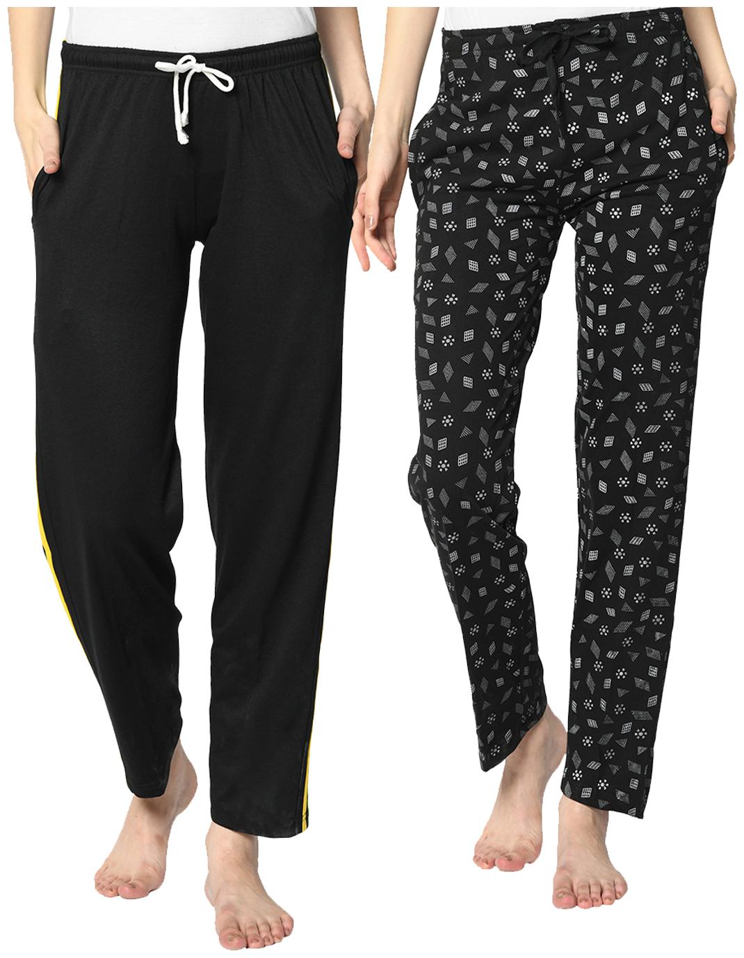 

VIMAL JONNEY Cotton Blend Printed Black Color Track Pants For Women (Pack Of 2)