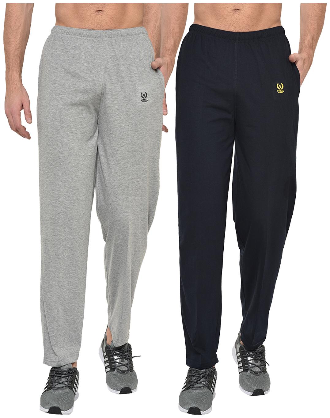 

VIMAL JONNEY Men Grey Navy blue Solid Regular fit Track pants