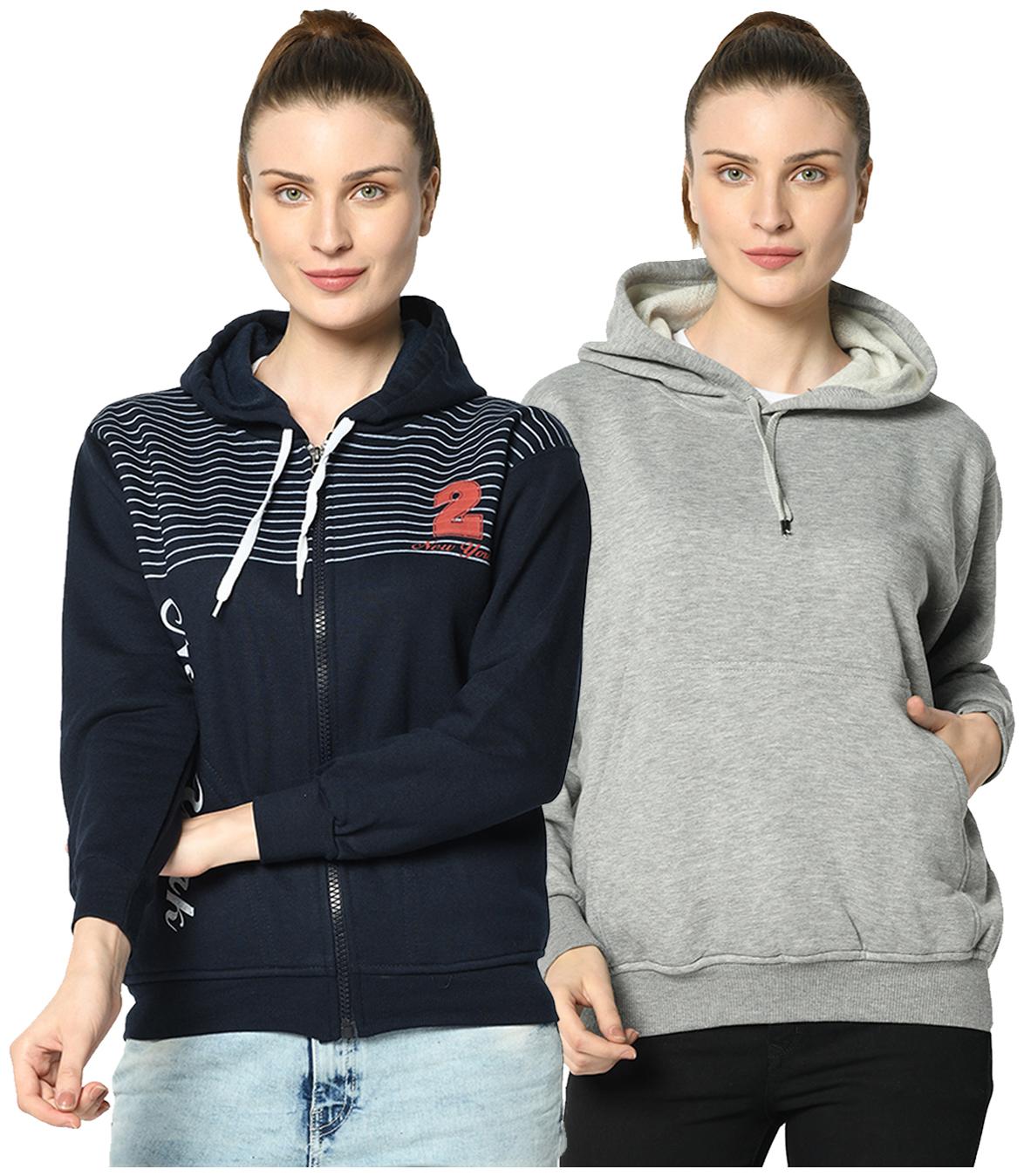

VIMAL JONNEY Women Striped Hoodie - Grey Blue