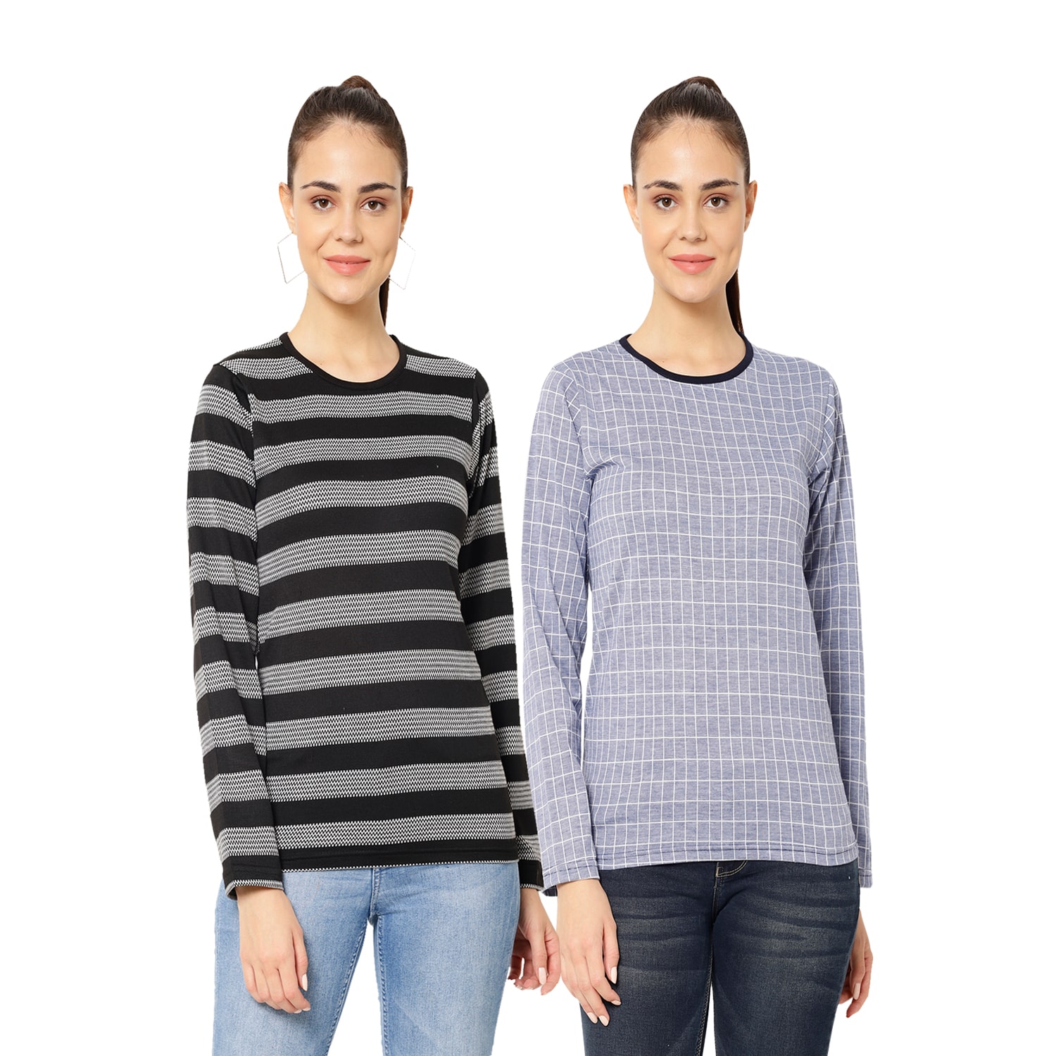 

VIMAL JONNEY Women Blue Black Regular fit Round neck Cotton T shirt