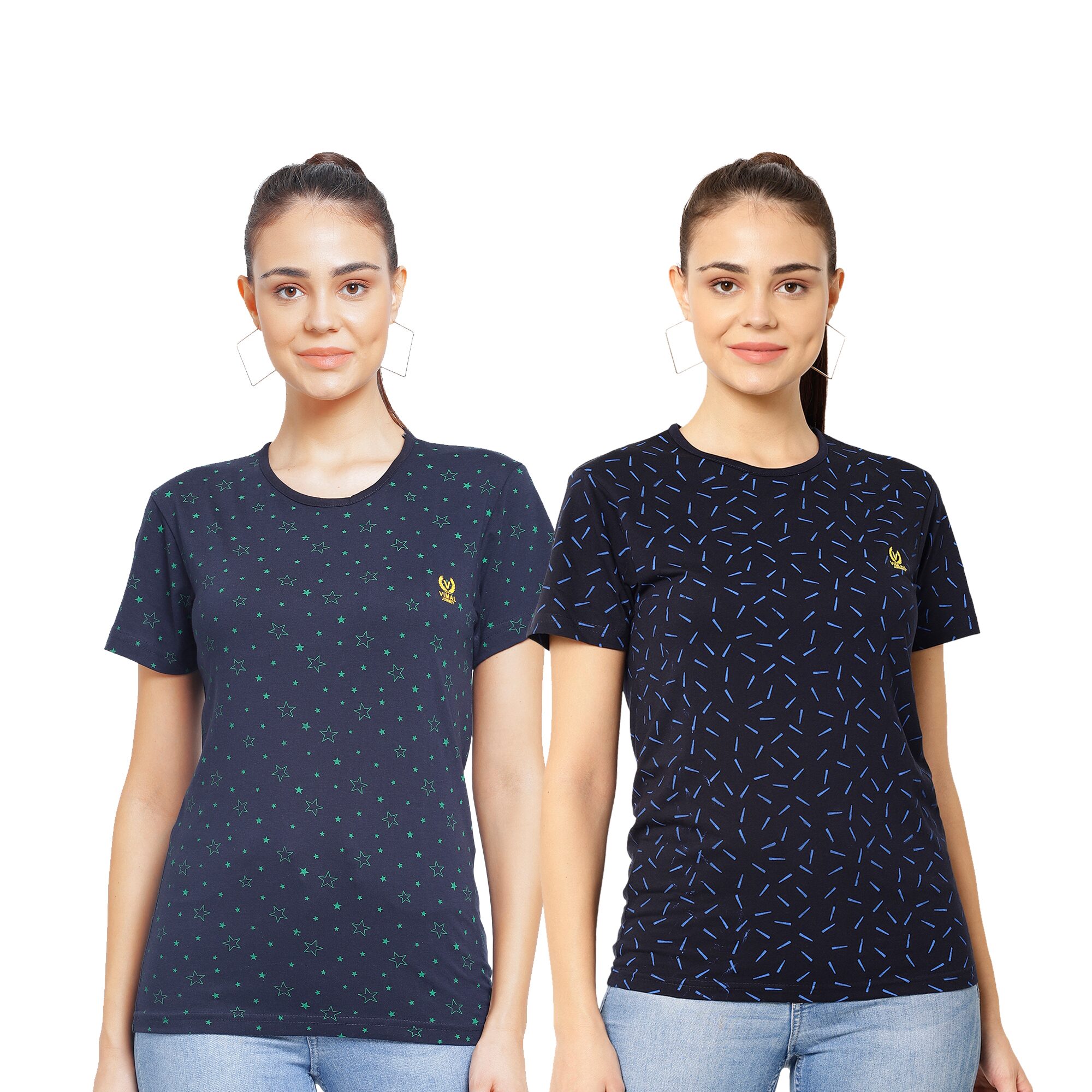

VIMAL JONNEY Cotton Printed Navy Blue Color T-Shirt For Women (Pack Of 2)