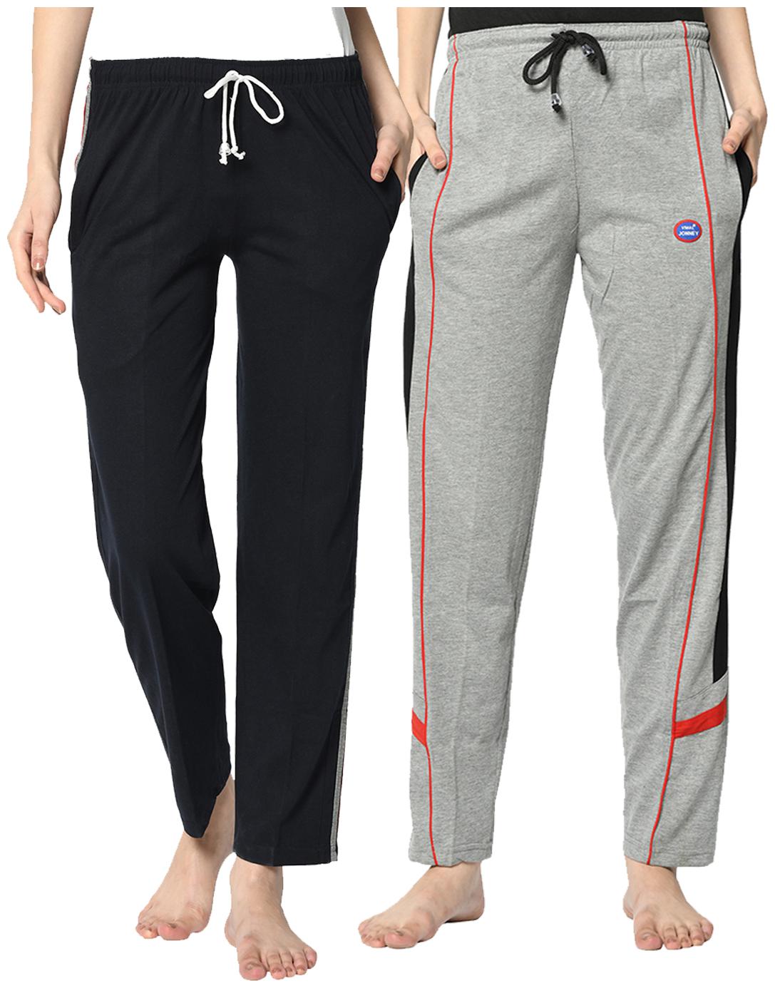 

VIMAL JONNEY Cotton Blend Solid Blue Grey Color Track Pants For Women (Pack Of 2)