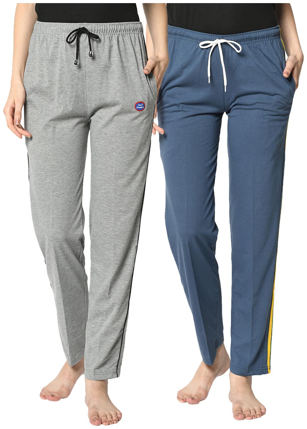 

VIMAL JONNEY Cotton Blend Solid Grey Color Track Pants For Women (Pack Of 2)