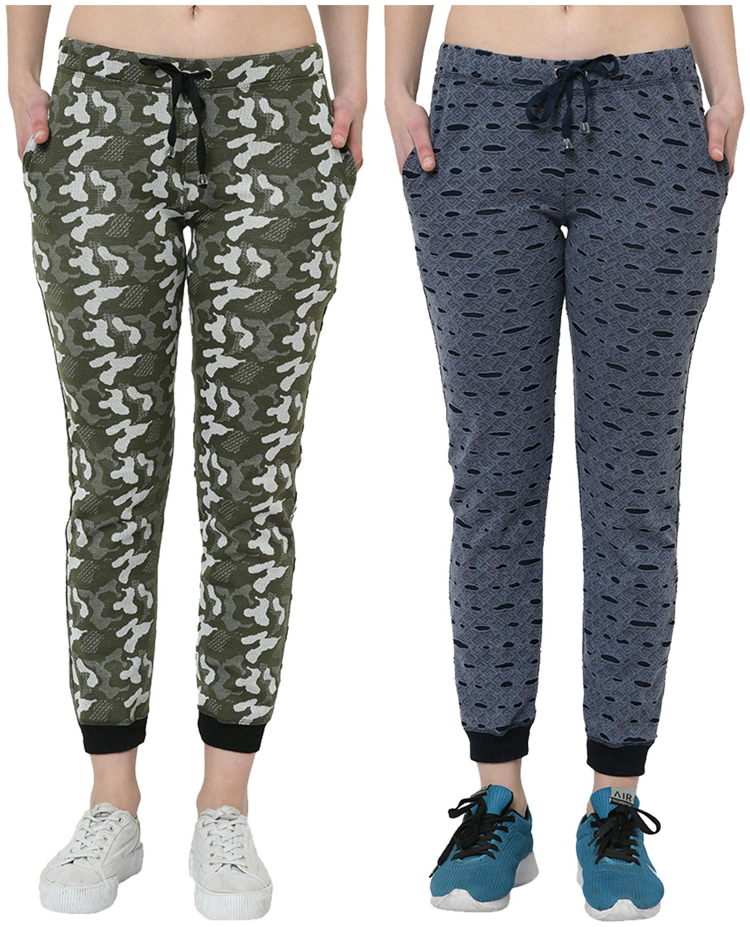 

VIMAL JONNEY Women Cotton Blend Self Design Olive Navy Joggers