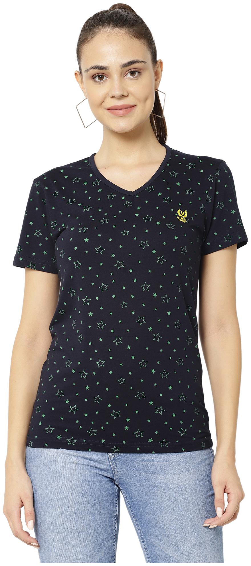 

VIMAL JONNEY Women Blended Printed T Shirt Navy Blue
